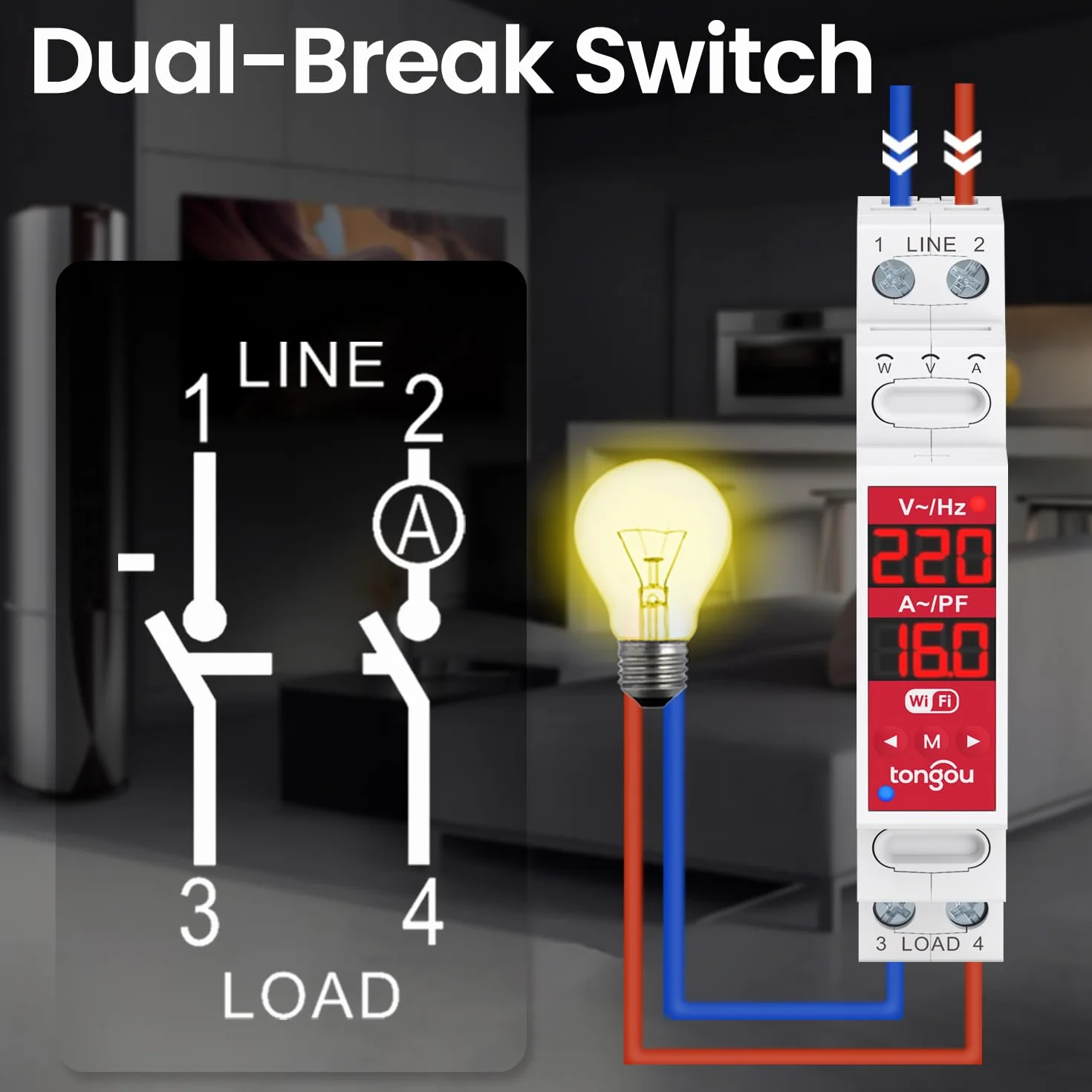 Tongou Przełącznik 2P 18 mm WLAN 16 A Smart Relais z podwójną separacją pomiar zużycia energii Smart Life Alexa