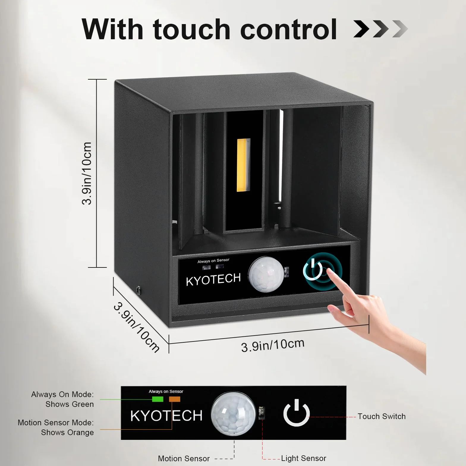 KYOTECH lampa ścienna z czujnikiem ruchu 12W IP65 1320lm czarna regulowany kąt wiązki