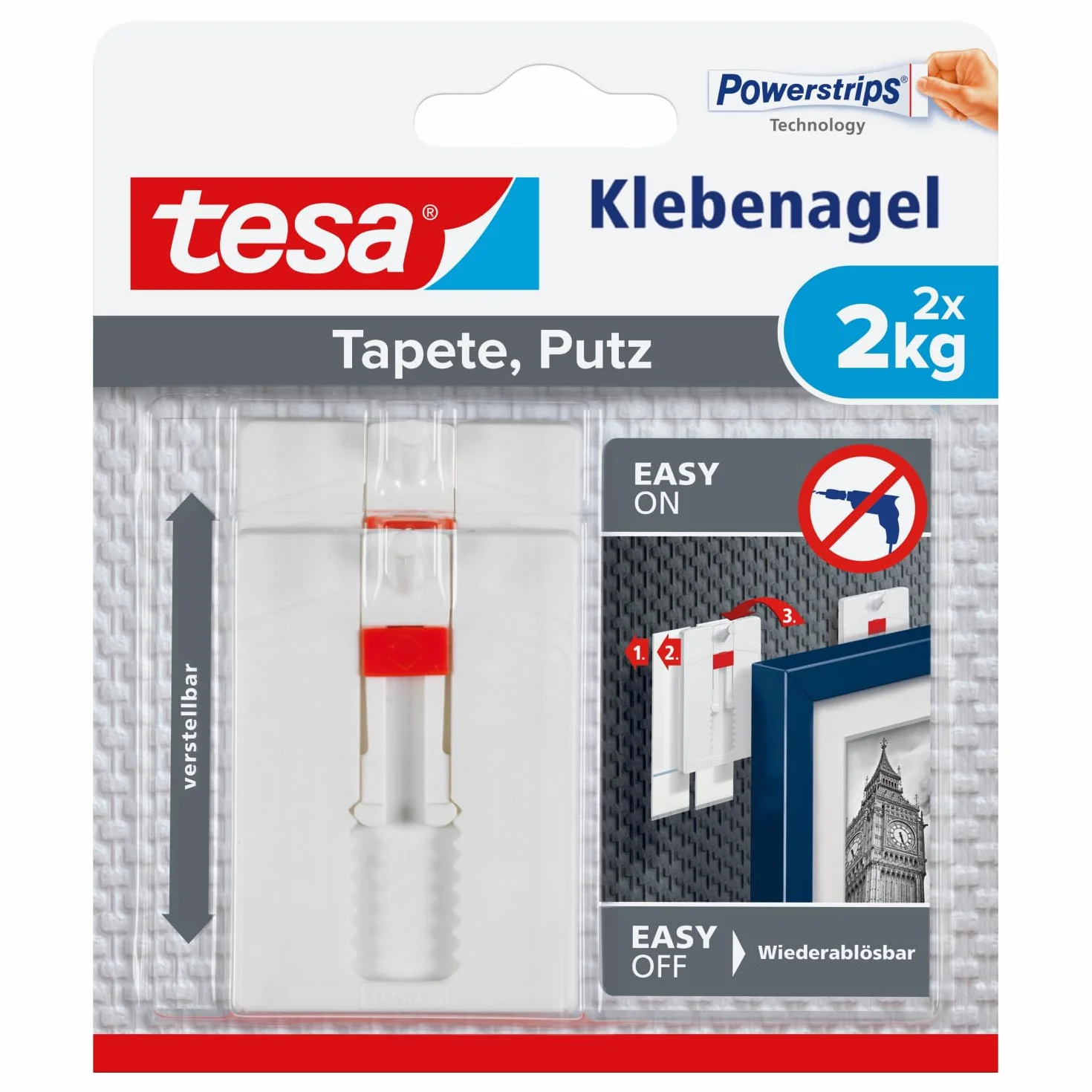 Tesa 77777-00000-00 Haczyk Samoprzylepny, Biały, 1,9 x 12 x 14 cm, 2 x 2 kg