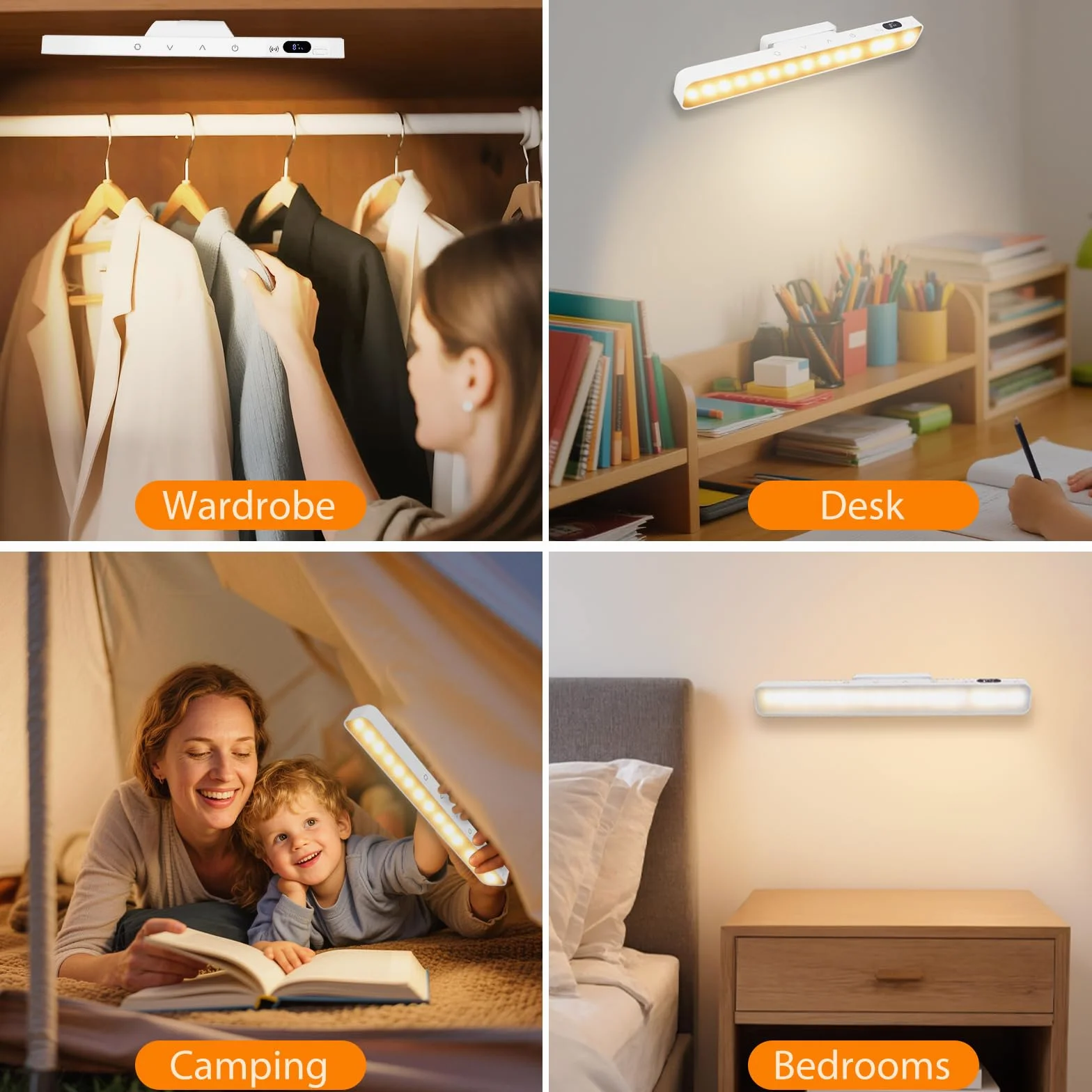 2 sztuki lamp podszafkowych LED z akumulatorem LED, oświetlenie szafki pod umywalkę, z pilotem zdalnego sterowania, 5 temperatur barwowych, dotykowe, ściemniane, bezprzewodowe, do lustra, biur