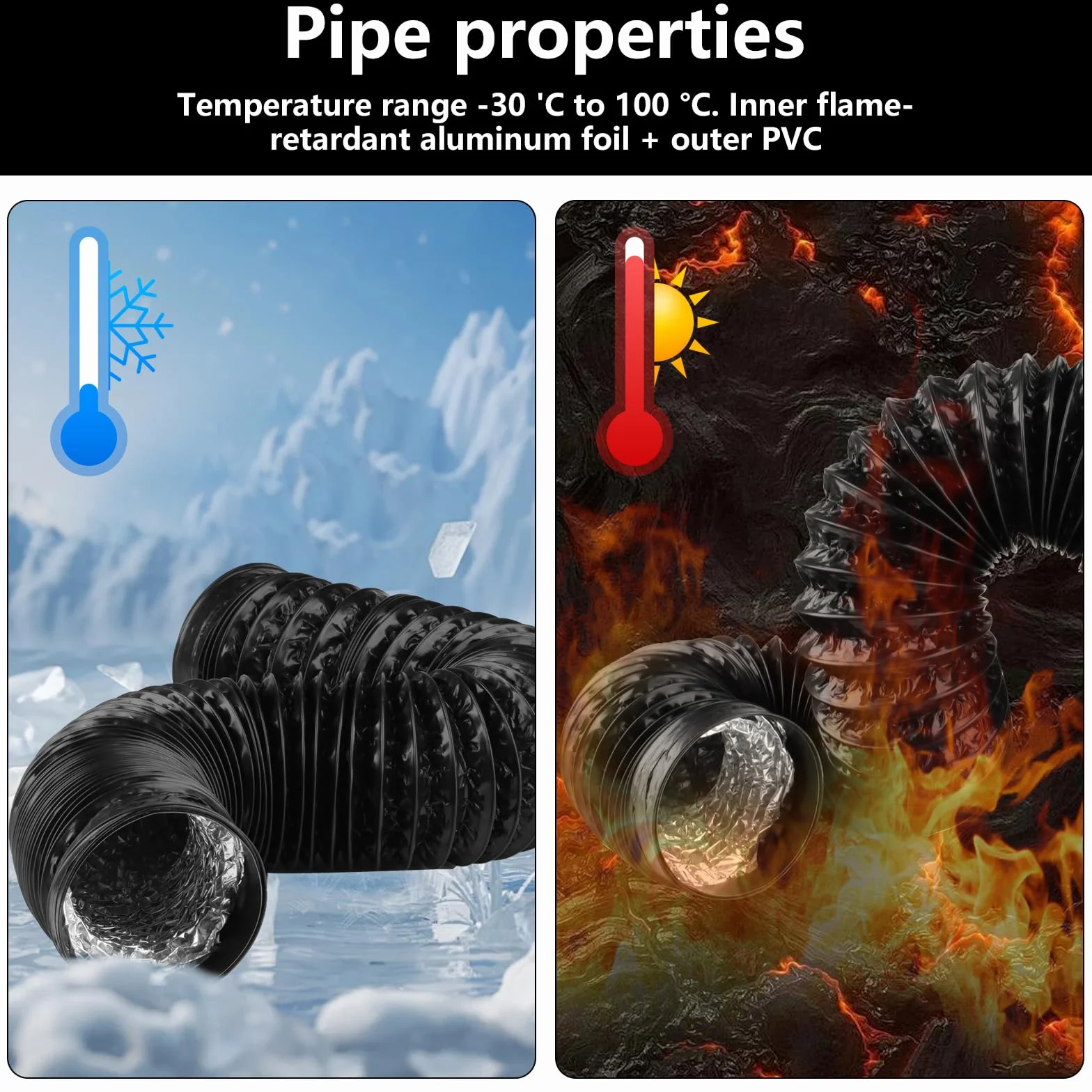 Wąż powietrza wylotowego PCW 100 mm czarny 2 m do klimatyzacji okapu wyciągowego