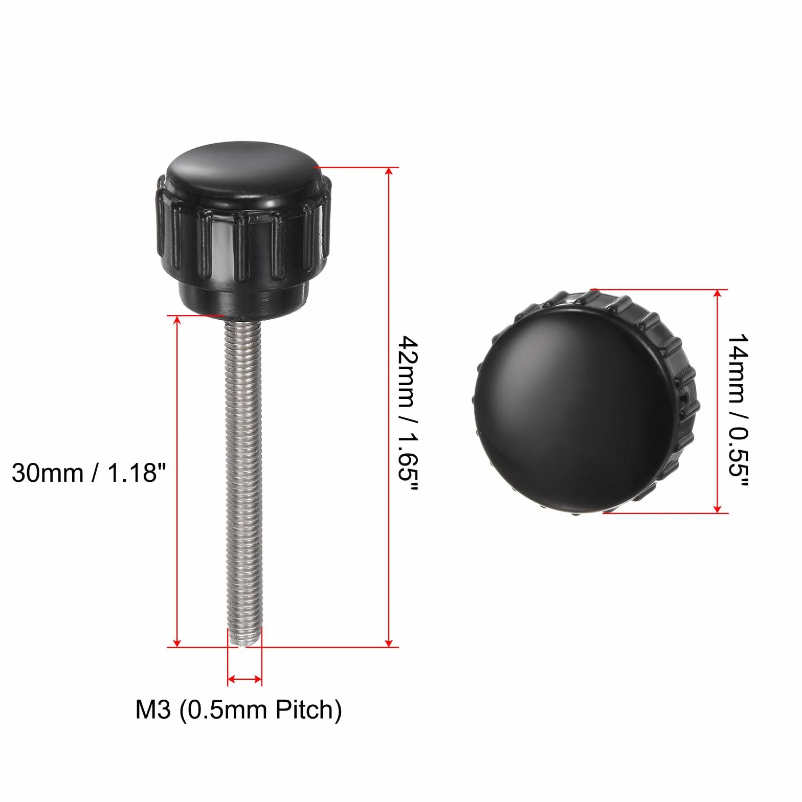 Śruby radełkowane M3 x 30 mm ze stali nierdzewnej 304, 12 sztuk