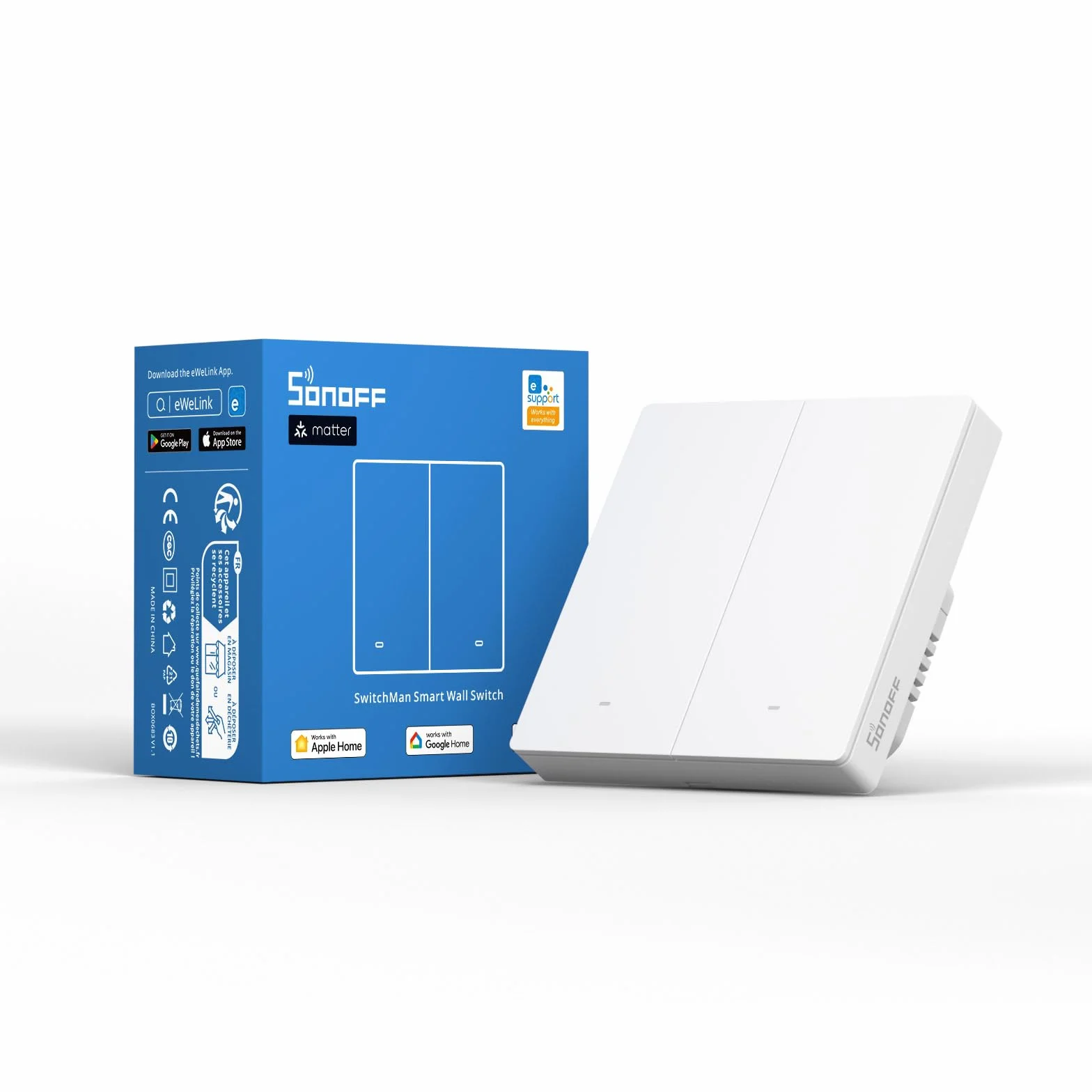 SONOFF Inteligentny przełącznik ścienny WiFi, M5 Matter 2 Gang Type 86 z synchronizacją, sterowaniem głosowym, kompatybilny z Matter i Alexa oraz Google Home (wymagany przewód neutralny)