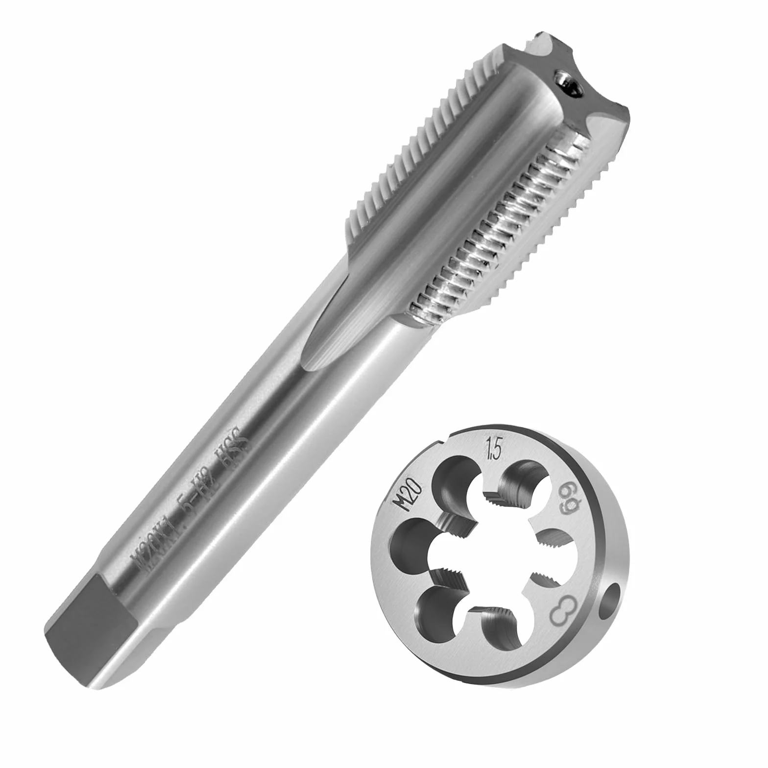 Zestaw gwintowników i narzynek M20 x 1,5mm HSS, proste żebrowane gwintowniki, gwintowniki i narzędzia do gwintów zestaw do metrycznych gwintów wewnętrznych i zewnętrznych