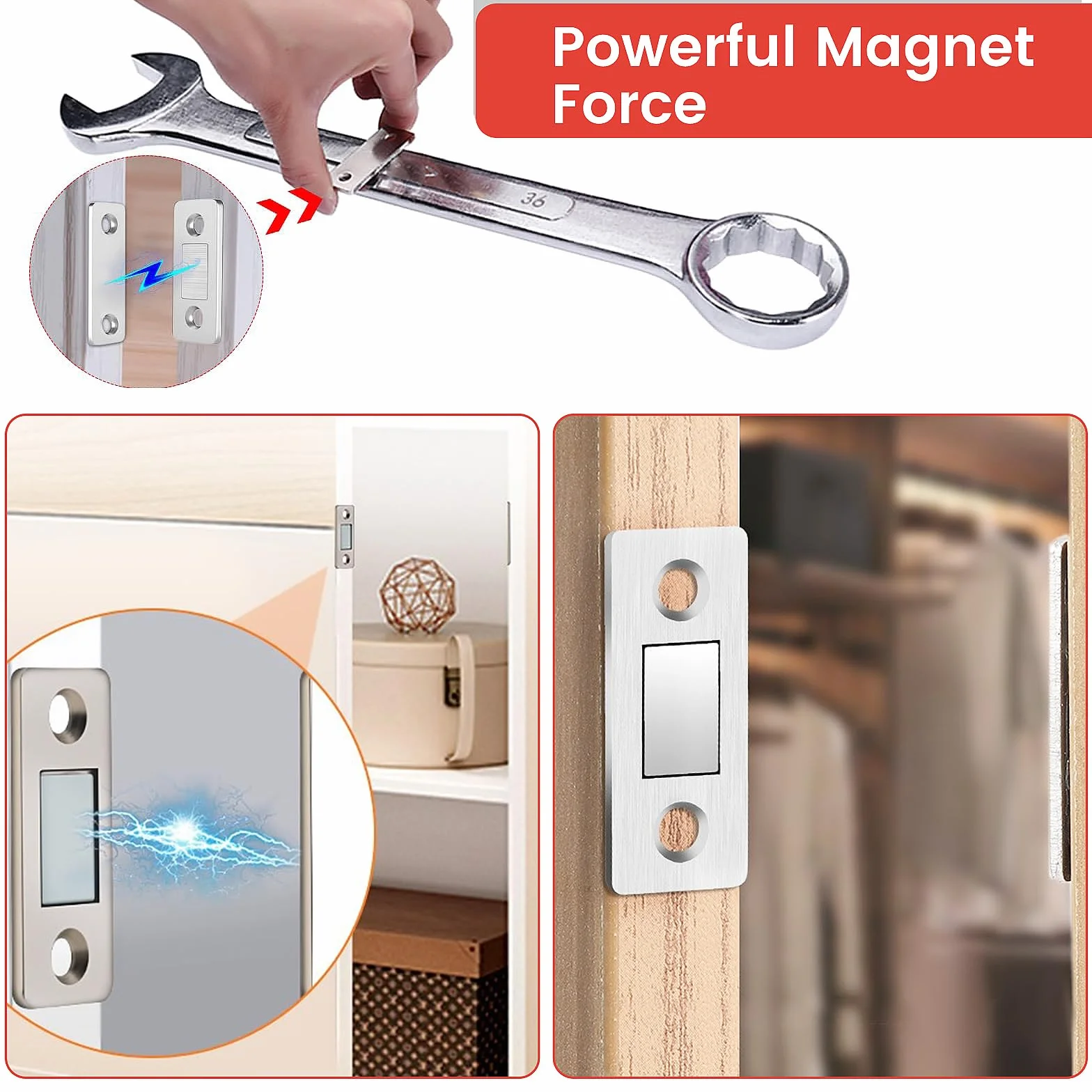 Magnesy do drzwi szafy, 15 sztuk magnetycznych zatrzasków do szafy, samoprzylepne magnesy na drzwi, magnetyczne zamknięcie na drzwi, do szuflad, mebli, srebrne