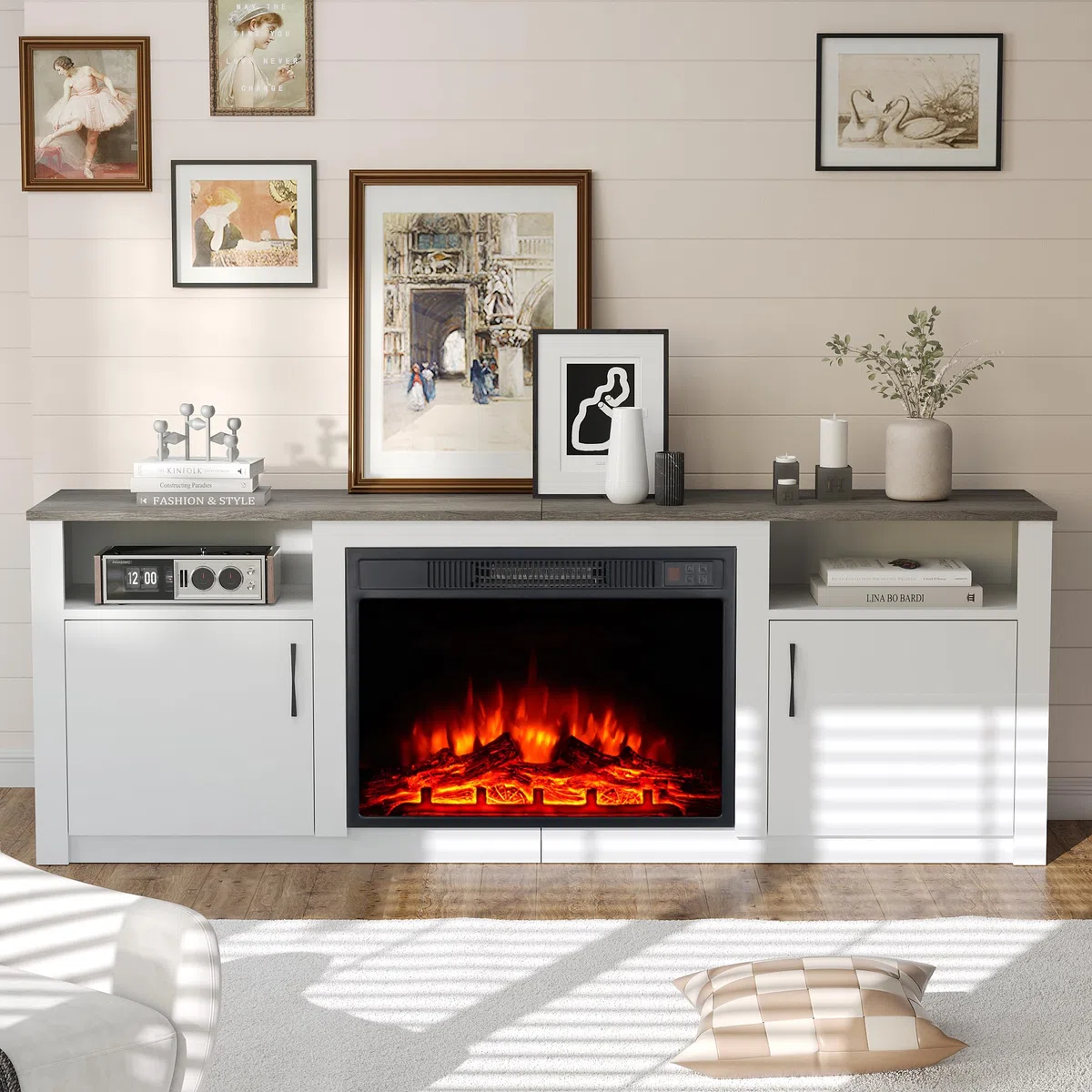 M.C.Haus Kominek elektryczny 58 cm, 1800 W, wpuszczany i wolnostojący grzejnik przeciwpożarowy z 3 kolorami płomienia i 3 poziomami jasności, ochrona przed przegrzaniem, realistyczny efekt płomienia