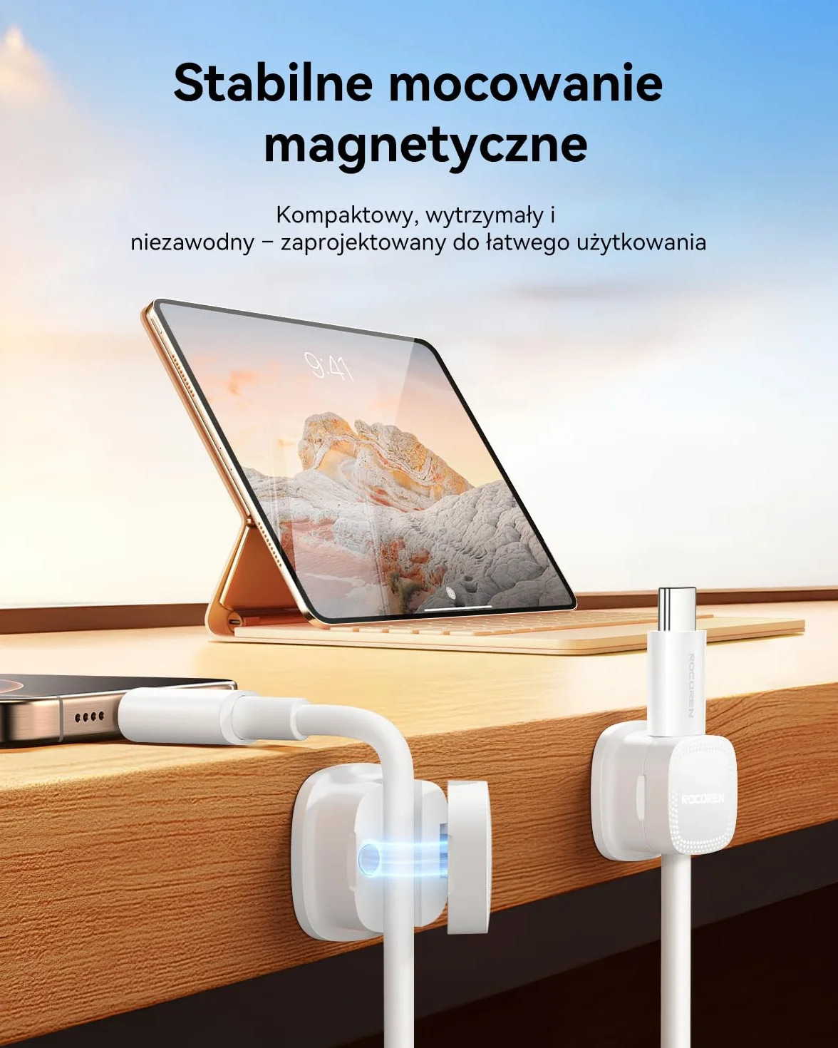 Rocoren 6 sztuk magnetycznych klipsów kablowych, samoprzylepny organizer kabli do domu, biura, biurka, telefonu, samochodu, ściany, biurka, szafki nocnej (6, Biały)