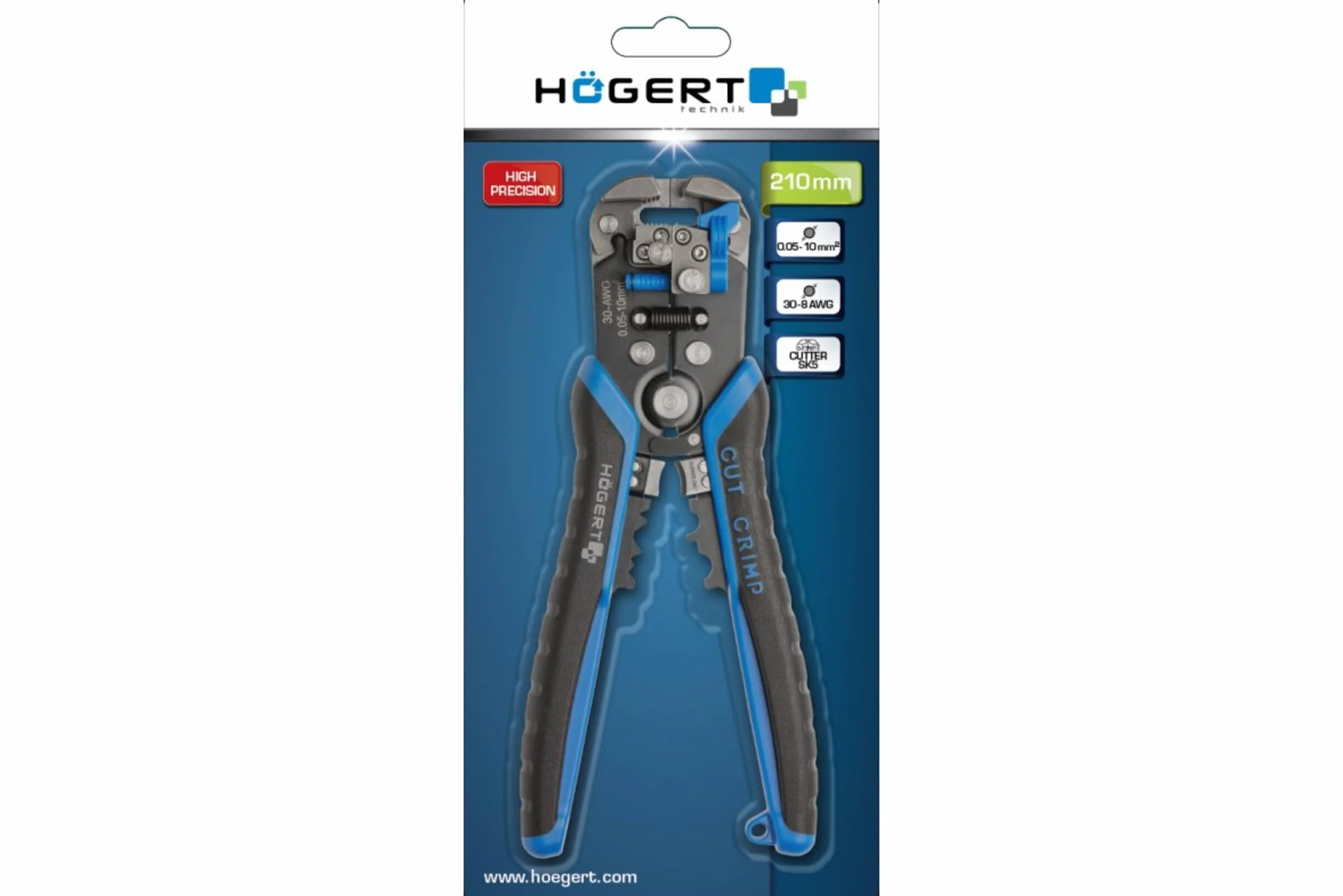 Högert Technika, automatyczny ściągacz izolacji 210 mm, 0,05-10,0 mm2, HT1P182