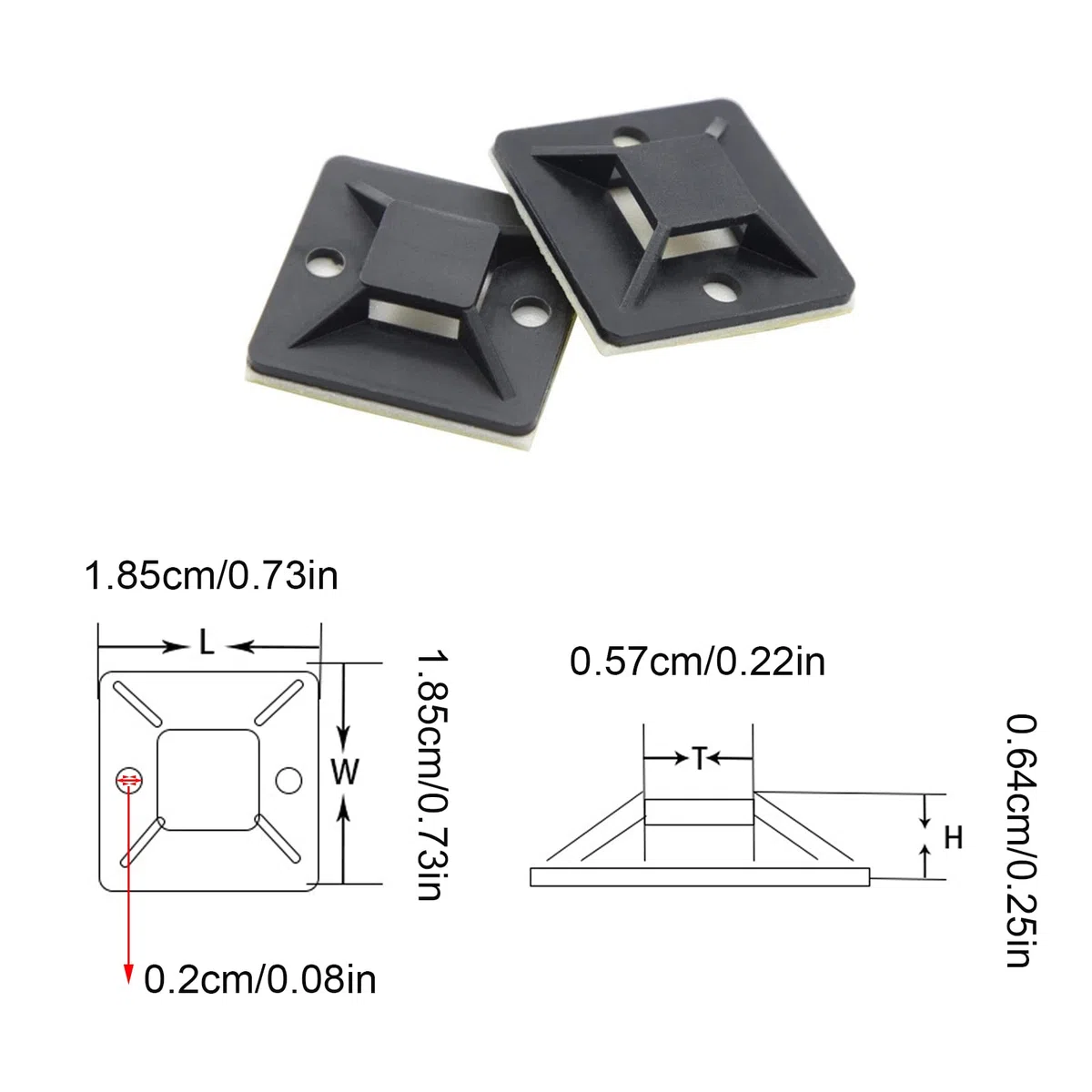 100 sztuk samoprzylepnych cokołów kablowych, cokół śrubowy, samoprzylepne, 20 mm x 20 mm, czarne, do wiązania i mocowania opasek kablowych i drutów
