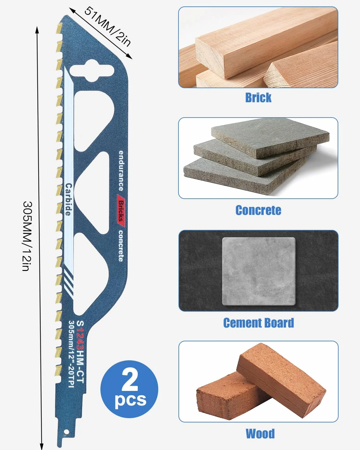 Brzeszczot do piły szablastej 305 mm, Piła szablasta Parkside do drewna, metalu, blok do betonu komórkowego i cegieł, brzeszczot pił szablastych długość S1243HM