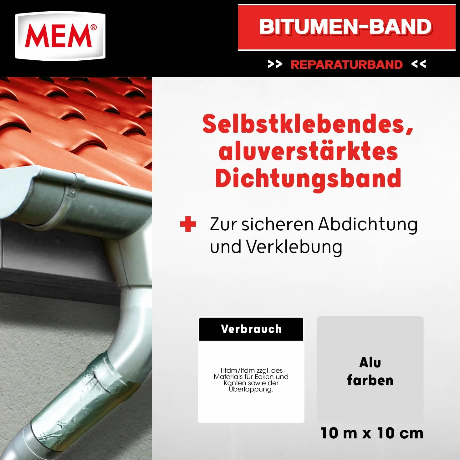 MEM Taśma bitumiczna, aluminiowa, 10 m x 100 mm