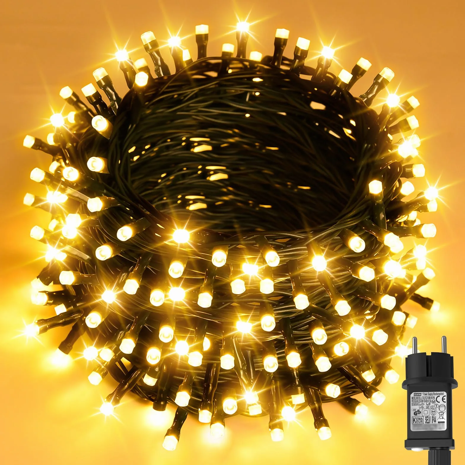 cshare Bożonarodzeniowy łańcuch świetlny na zewnątrz, 20 m, 200 diod LED, prąd z timerem, 8 trybów pracy, wodoszczelny, na choinkę, do ogrodu, na zewnątrz, do wnętrz, ciepła biel