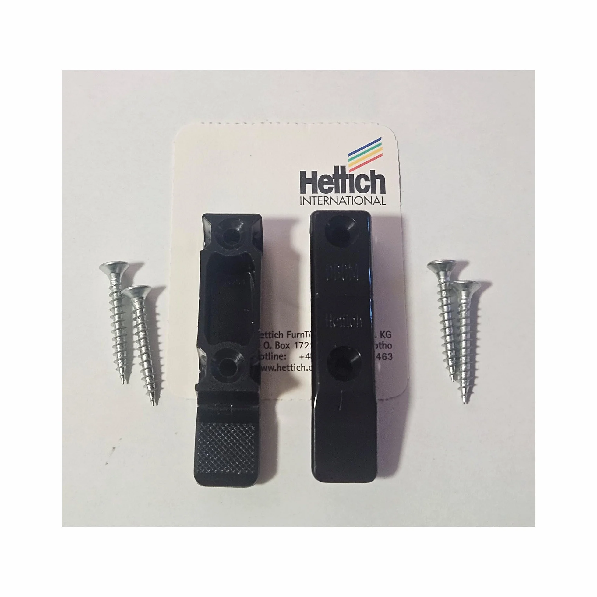 Hettich Okucie do zawieszania MultiClip do przykręcania, 64 x 15 x 15 mm, tworzywo sztuczne czarne, 2 sztuki artykuł 49572