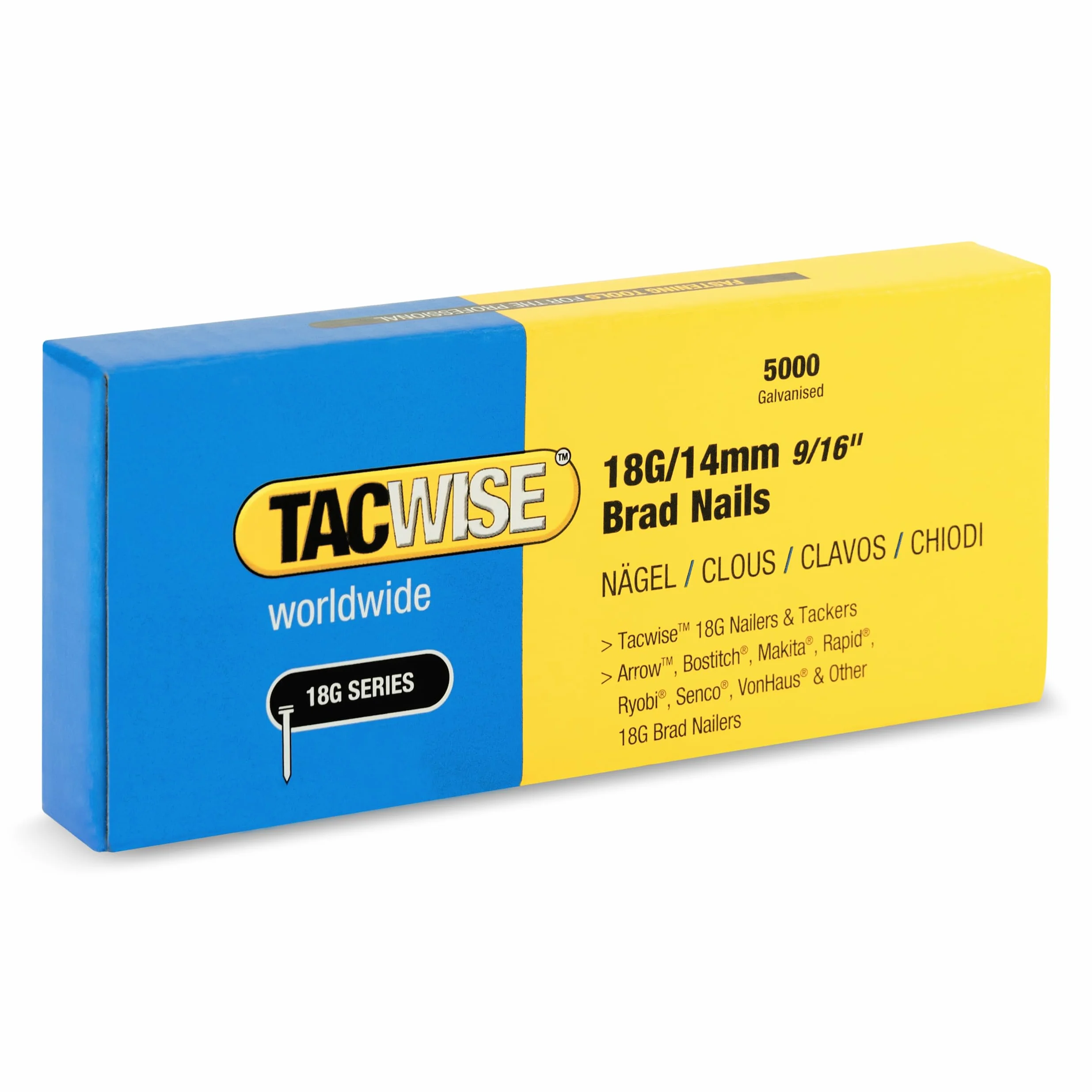 Tacwise 1724 Typ 18G / 14 mm ocynkowane gwoździe Brad, 5000 sztuk