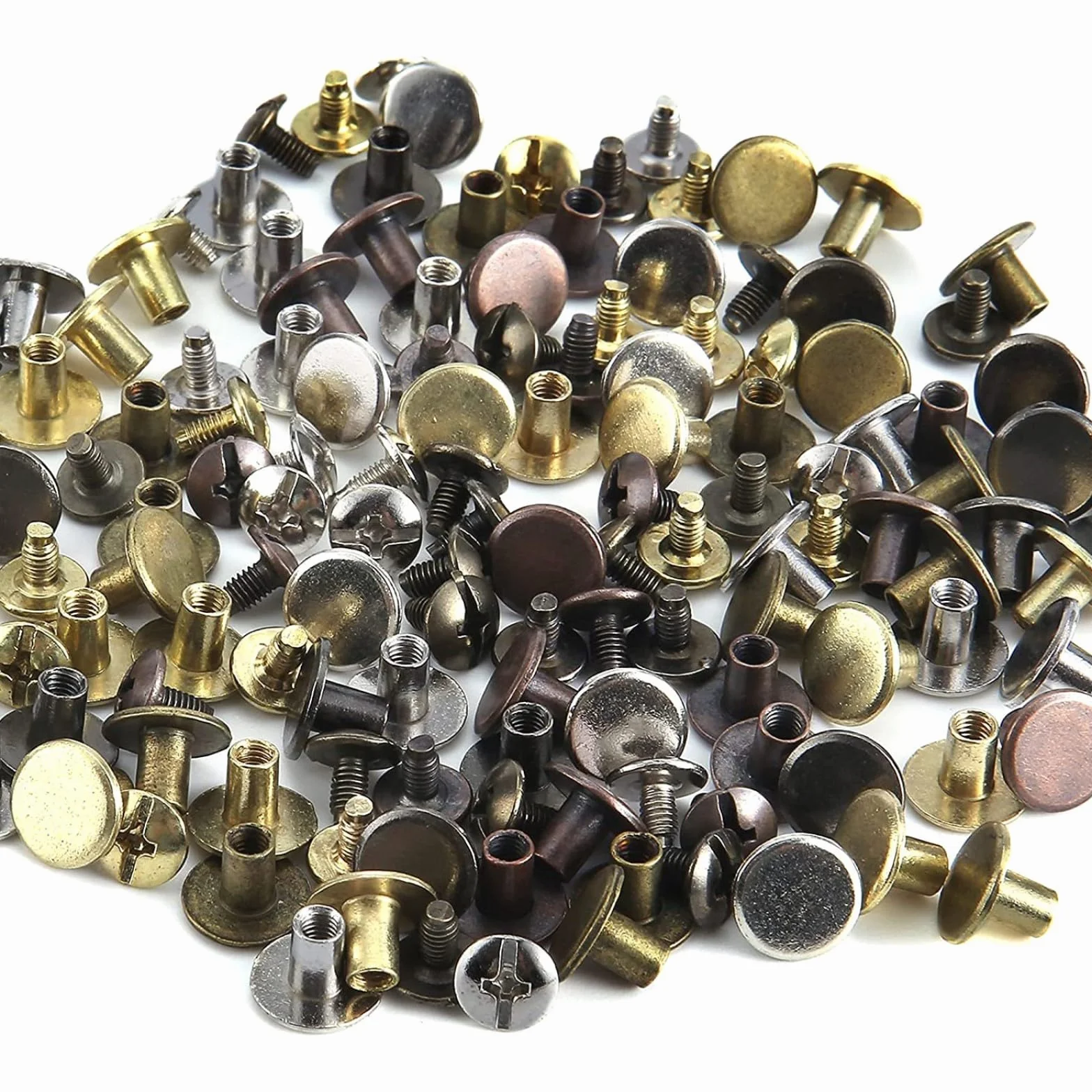 150 zestawów nitów śrubowych Chicago, śruba z płaskim łbem M5x6/8 mm zestaw nitów, nity z łbem krzyżowym do skóry do DIY pasów, wiązanie książek, albumy fotograficzne, torby (5 kolorów)