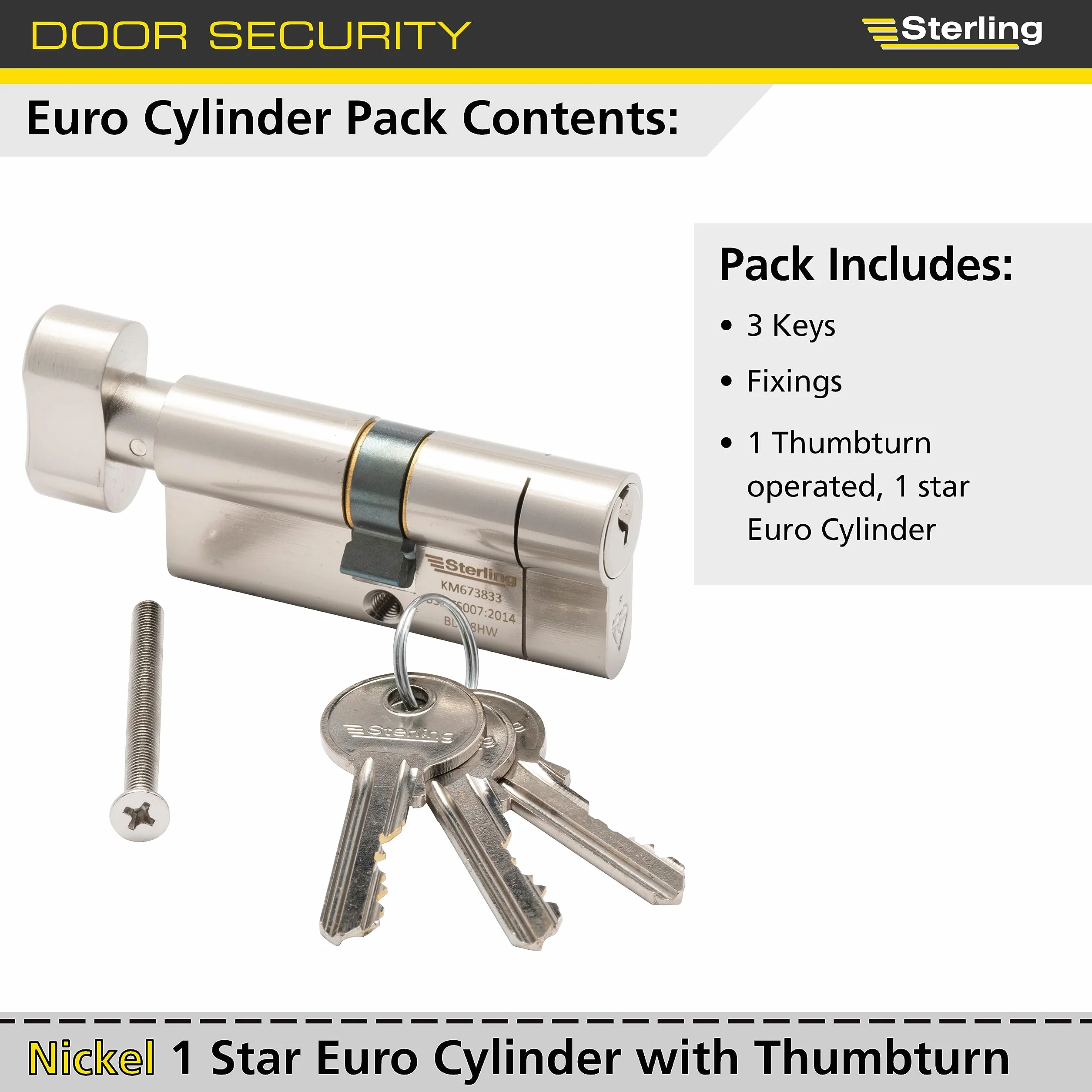 Sterling Int Ext BS1 ETN cylinder z gałką, satynowany nikiel, wewnątrz 35 mm, na zewnątrz 35 mm (łącznie 70 mm)