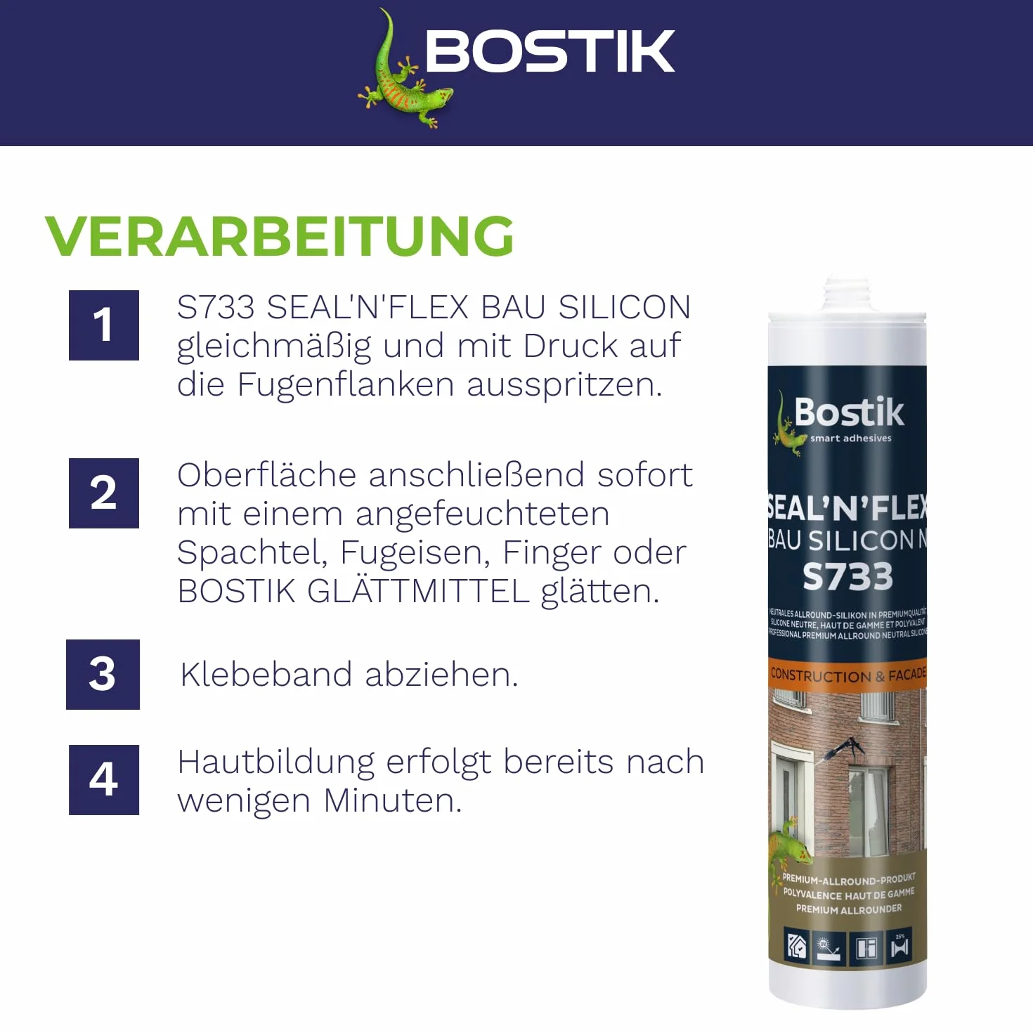 BOSTIK S733 Seal´n´Flex Bau silikon ciemnobrązowy – neutralny uniwersalny silikon, odporny na pleśń, trwale elastyczny, nadaje się do użytku wewnątrz i na zewnątrz, 300 ml