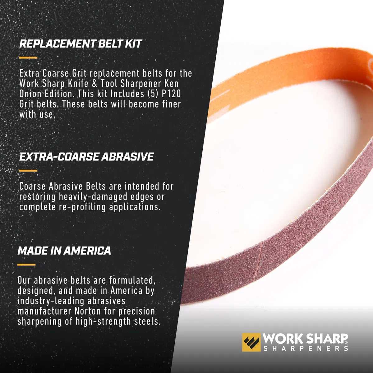 WORK SHARP & Ken Onion Zestaw do Ostrzenia Noży i Akcesoriów – WSSAKO81117 Przystawka do Szlifierki z Zestawem Pasów Ściernych – Zestaw Wymiennych Taśm do Ostrzałki do Noży i Narzędzi