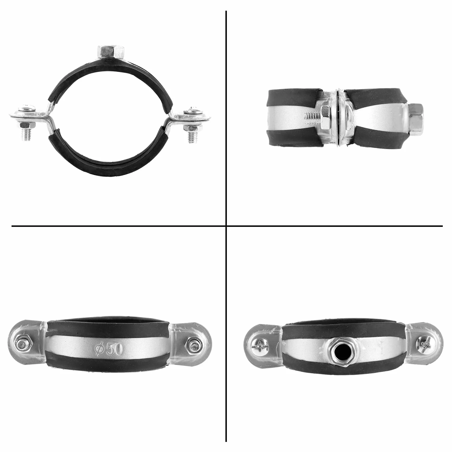 100 sztuk obejmy rurowe 50 mm-55 mm / 1,96"-2,16" obejmy rurowe stal ocynkowana z gumową wkładką, obejmy do rur ze stali nierdzewnej, obejmy do rur