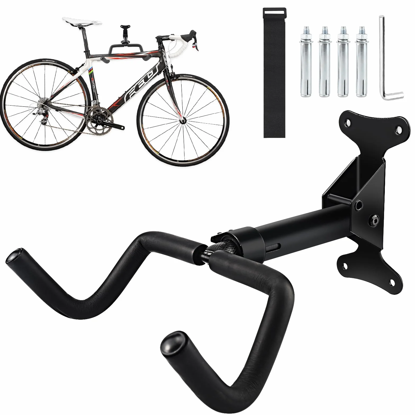 Uchwyt ścienny do roweru, udźwig 30 kg, uchwyt ścienny do roweru, regulowany kąt i odległość od ściany, uchwyt na rower, stojak na rowery górskie, rower wyścigowy MTB do garażu z paskiem na koła