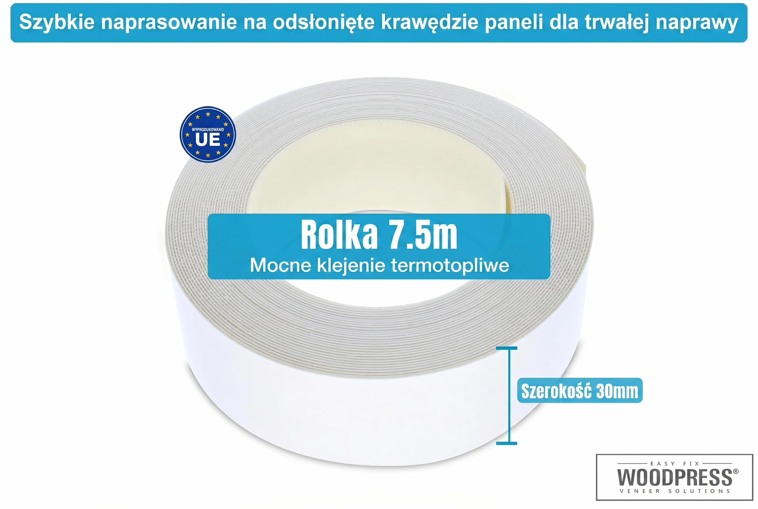 30 mm matowa biała taśma melaminowa, wstępnie klejona taśma fornirowa - rolka 7,5 m - prasowana do łatwego montażu "zrób to sam" - pokrywa krawędź standardowej płyty MDF