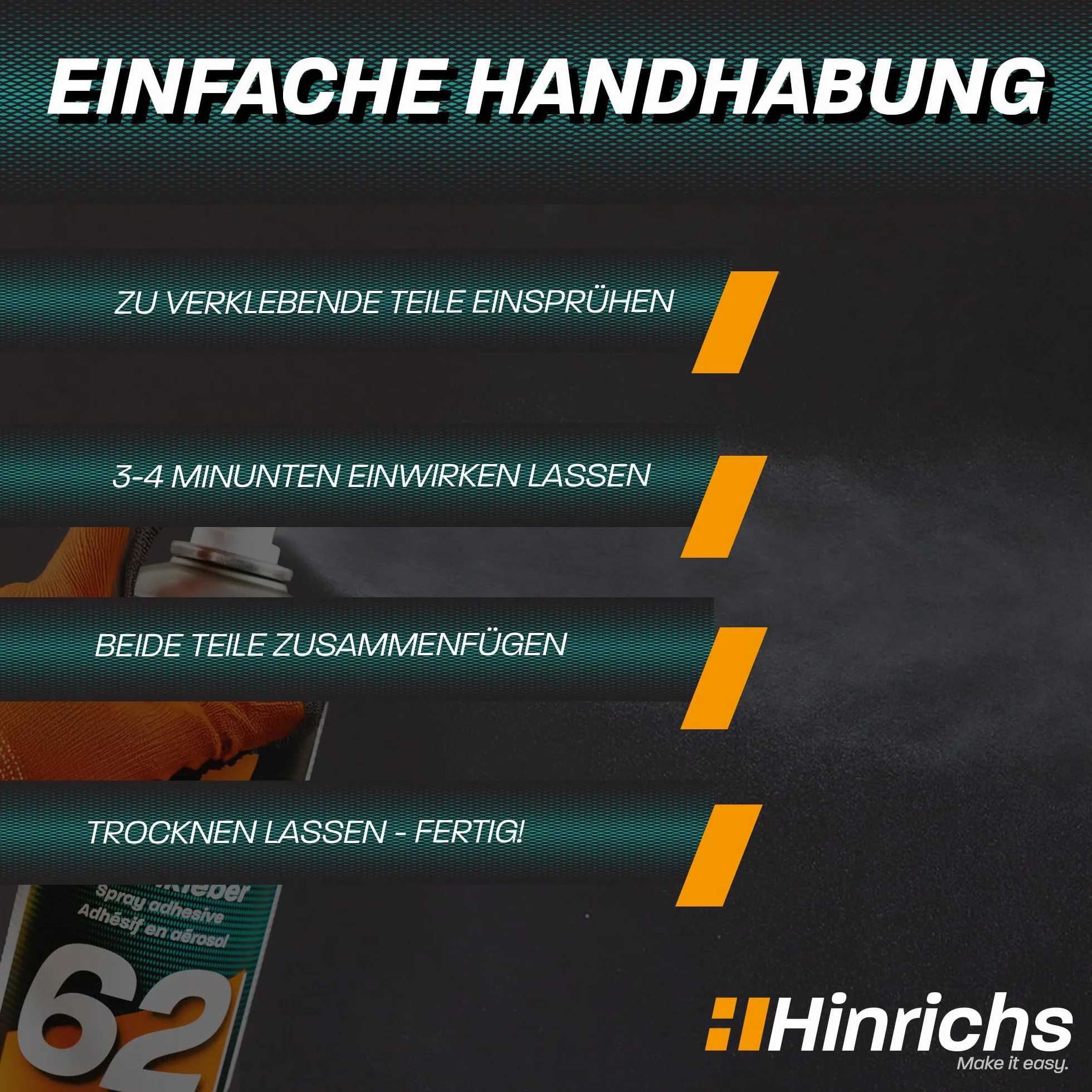 Hinrichs Spray samoprzylepny 400 ml, bardzo mocny i wodoodporny klej do dachów, tkanin, tworzyw sztucznych, papieru, kartonu, styropianu, metalu i wielu innych - majsterkowanie, kreatywne hobby i