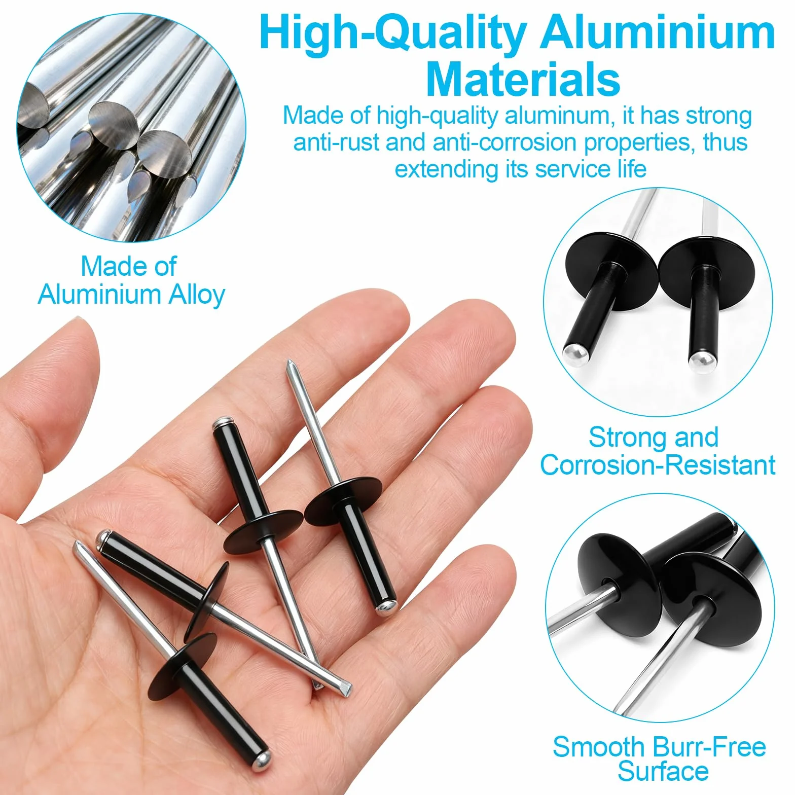 50 szt. nitów zrywalnych z dużym kołnierzem 4,8 mm x 20 mm, czarne nity z aluminiową głowicą kopułkową do metalu, mebli, drewna, tworzywa sztucznego, motoryzacji DIY i użytku morskiego