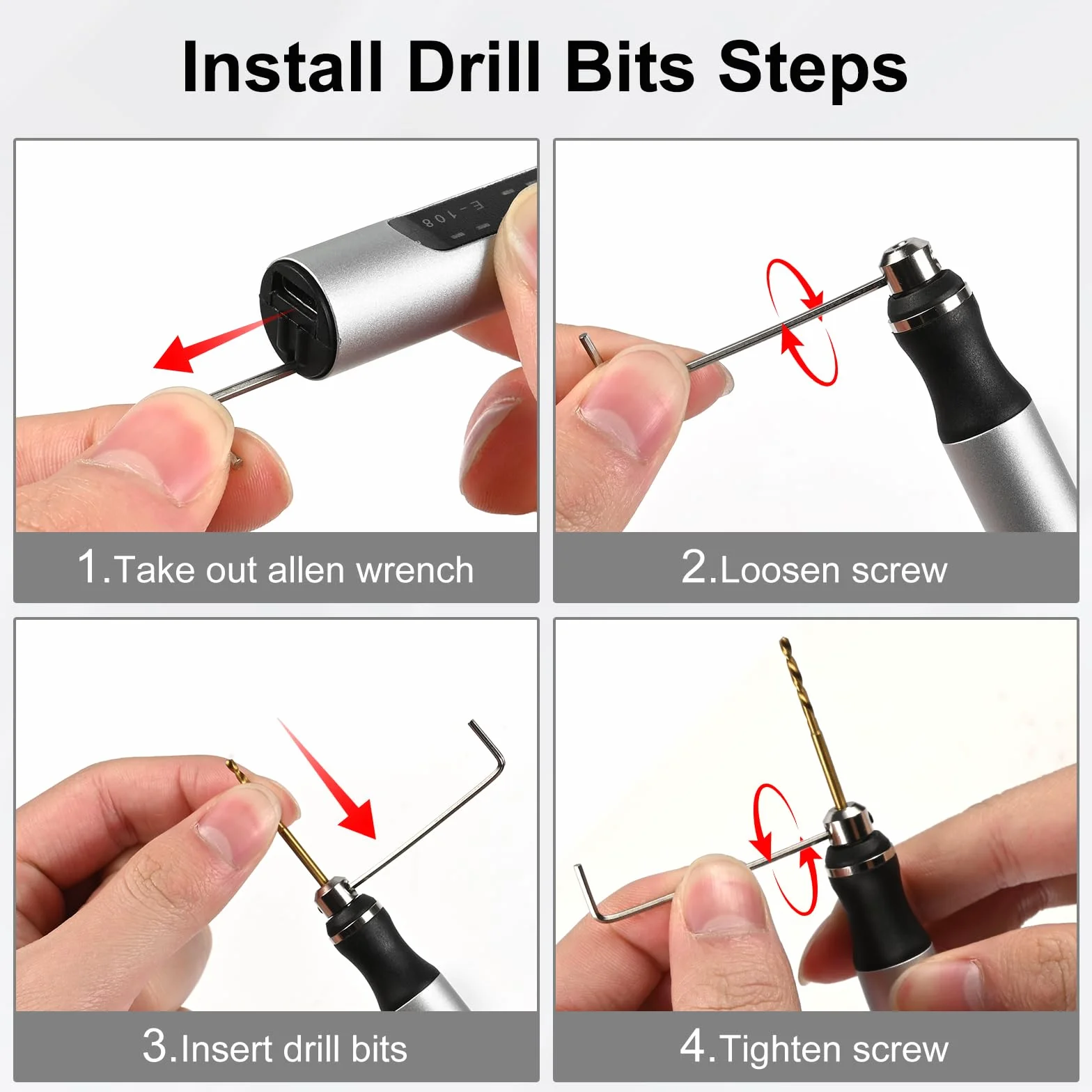 Comius Sharp 3-biegowa mini wiertarka elektryczna, bezprzewodowa, ładowana przez USB, wiertarka ręczna, z 10 wiertłami spiralnymi (0,6 – 2,2 mm), mini wiertarka do produkcji biżuterii z żywicy