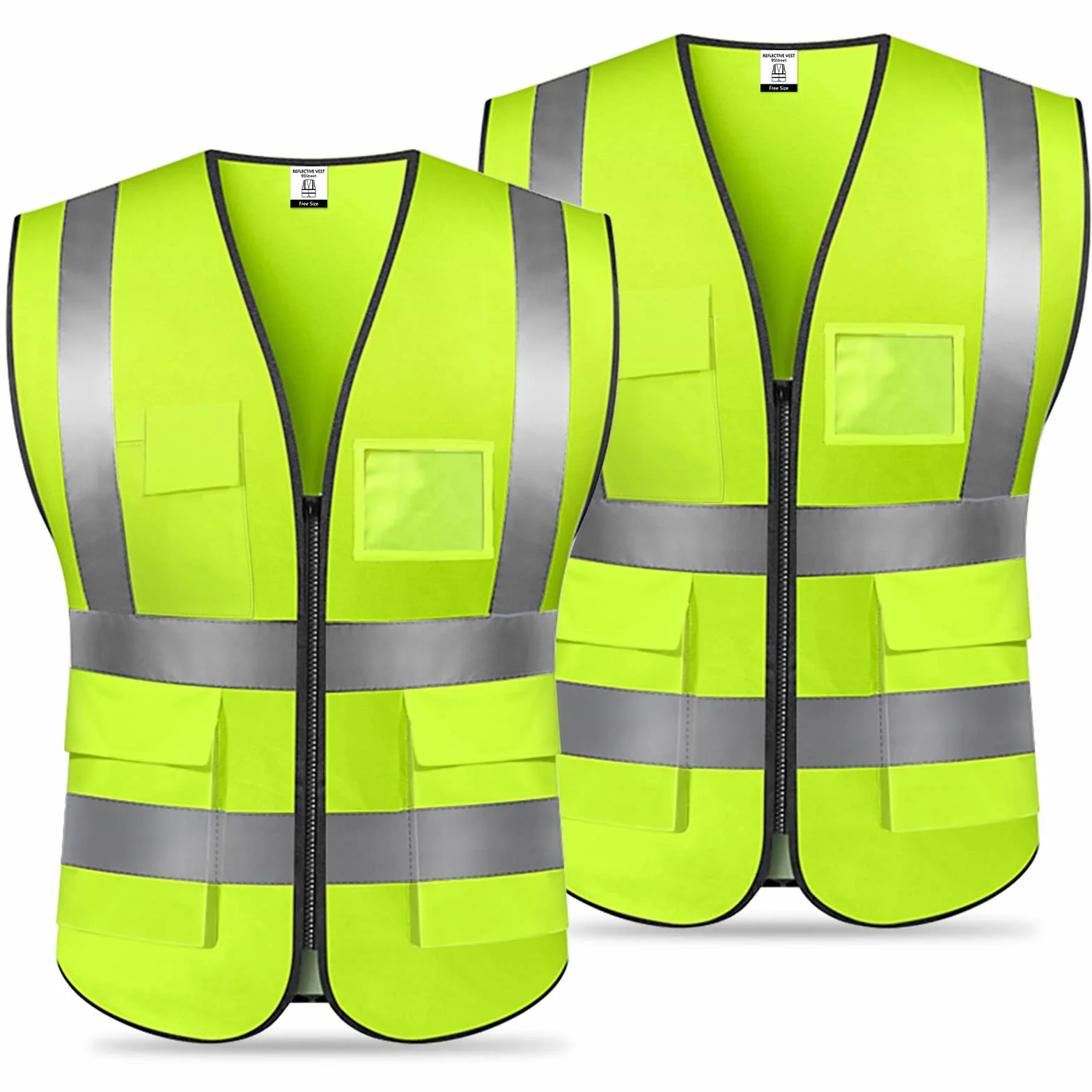 Odblaskowa kamizelka bezpieczeństwa, (2 szt.) wysoka widoczność Hi Vis Viz, kamizelki kurtka unisex kamizelka dla bezpieczeństwa i sytuacji awaryjnych, 5 kieszeni i zamek błyskawiczny z