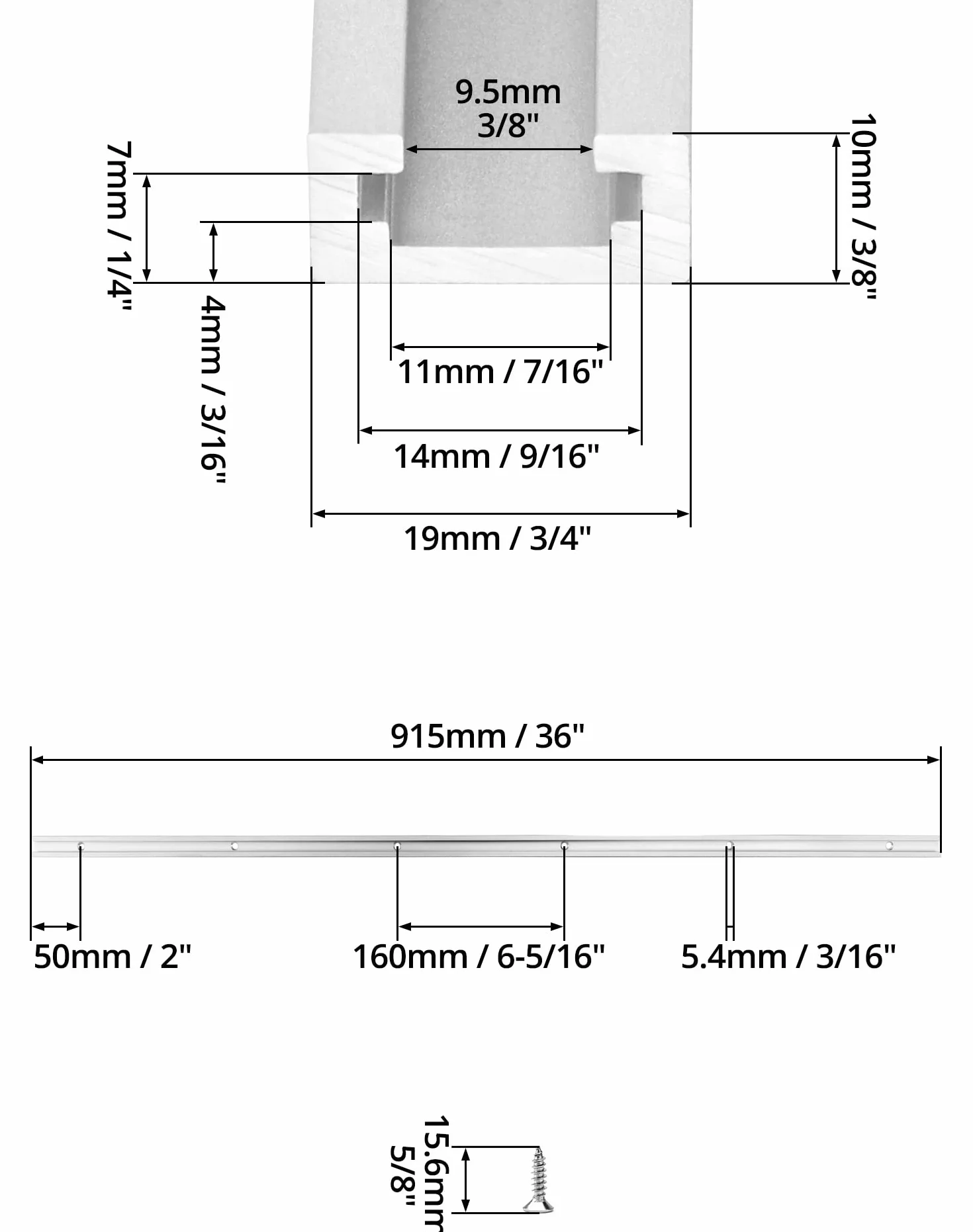 QWORK Szyna T 91 cm, aluminiowa szyna skośna z podwójnym profilem tnącym do piły stołowej 19 x 10 mm 4 sztuki