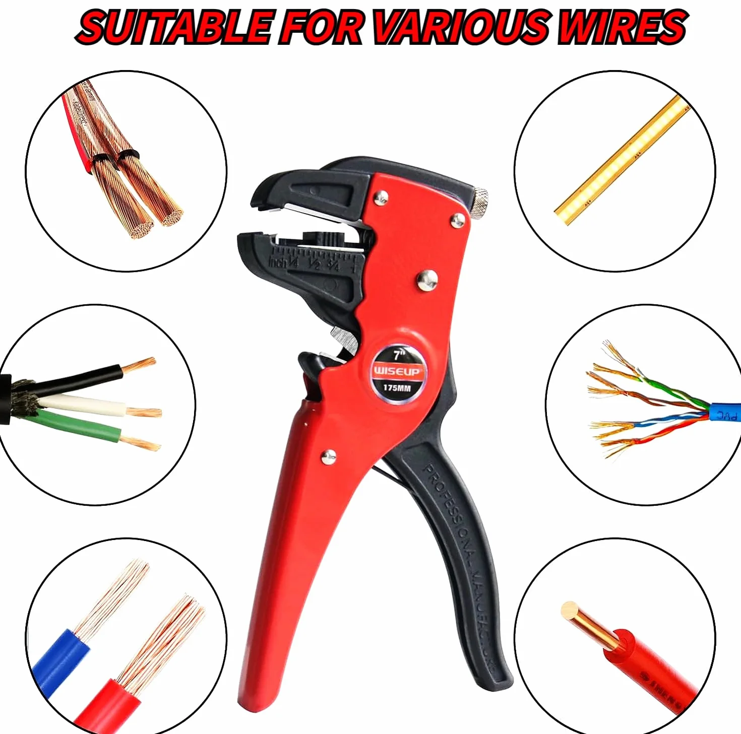 WISEUP Automatyczne narzędzie do szybkiego ściągania izolacji i obcinacze do drutu i kabli elektrycznych, szczypce orła (18 cm)