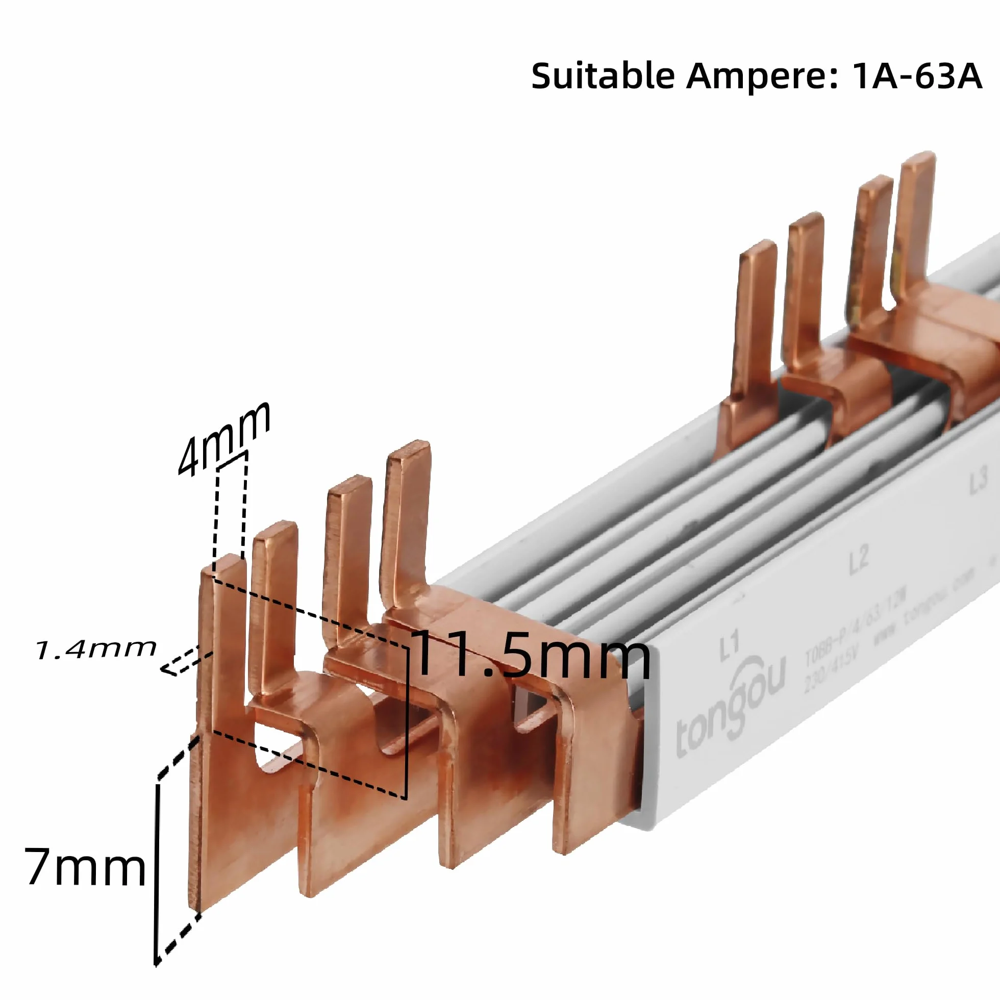 TONGOU Szyna fazowa 4-biegunowa, 12-rzędowa szyna zbiorcza maks. 63 A Busbar 230/415 V, nadaje się do domów mieszkalnych i komercyjnych, precyzja, kompaktowość