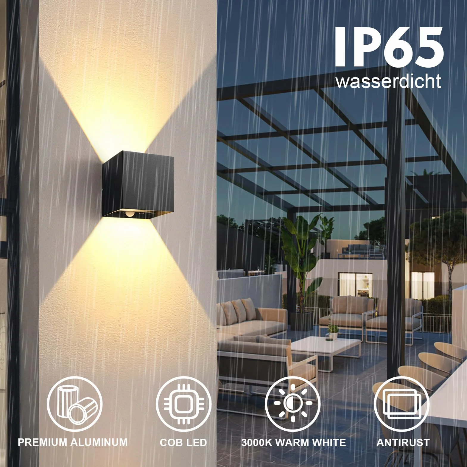 KYOTECH lampa ścienna z czujnikiem ruchu 12W IP65 1320lm czarna regulowany kąt wiązki