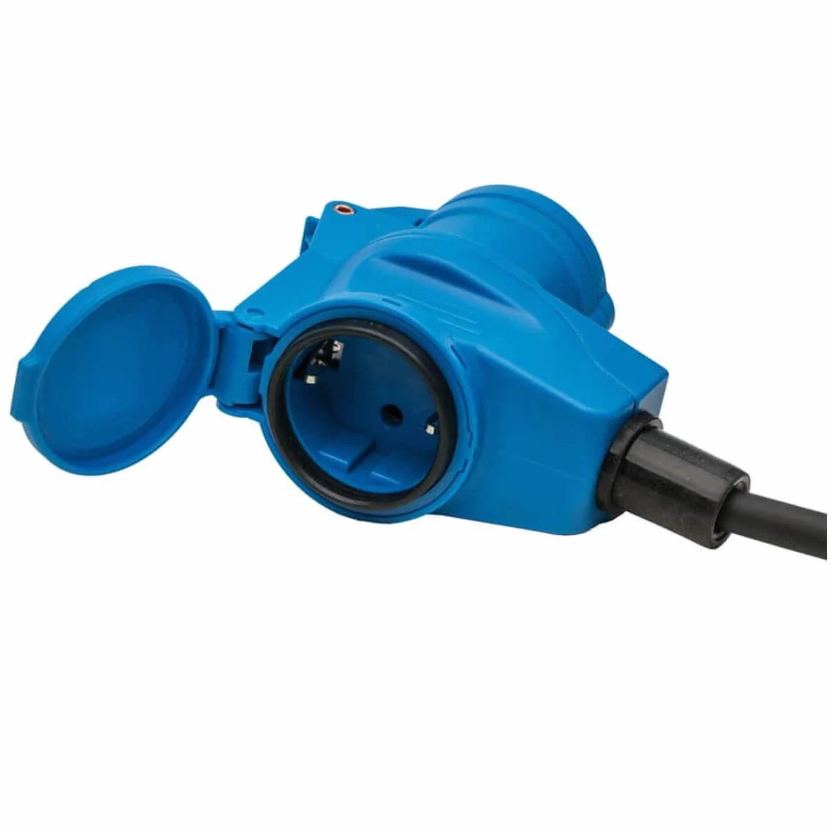 CEE Kabel adaptera narożnego ze stykiem ochronnym 1,5 m, IP44, 230 V/16 A, 3-biegunowy, kabel kempingowy, adapter do łodzi, kampera, gniazdo narożne, kolor niebieski