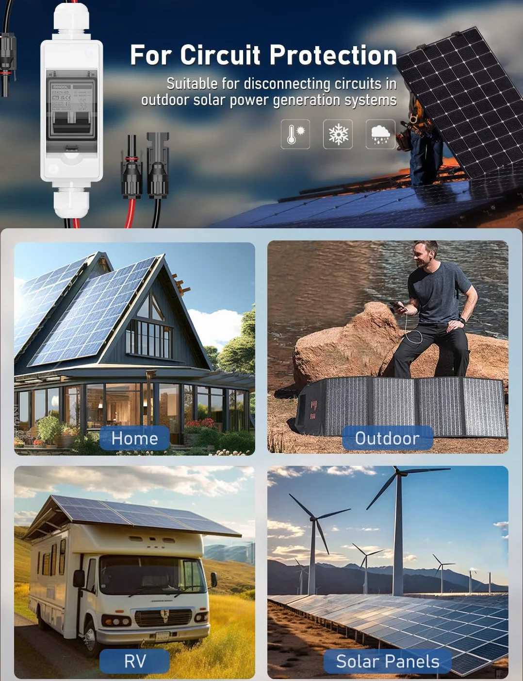 DIHOOL 15A 400V Komplettset Skrytka Połączeniowa Solarna Instalacja PV Rozłącznik DC do Gniazda Przesyłowego Moduły Słoneczne Microinstalacja Balkonowa
