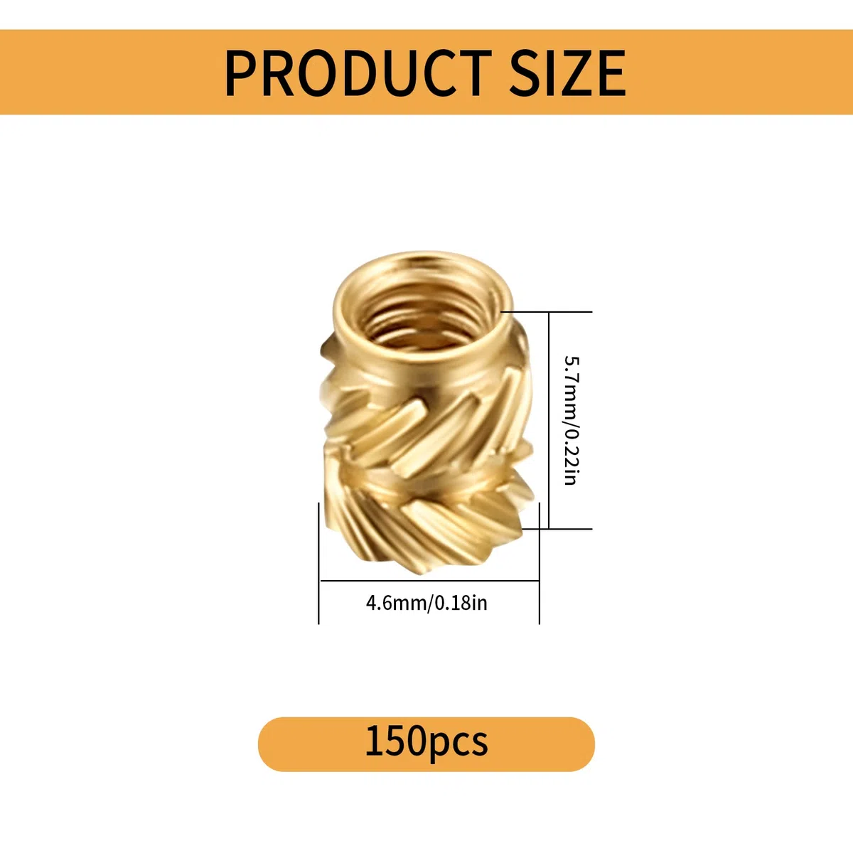 150 sztuk wkładów gwintowych, nakrętek wpięciowych M3x5,7x4,6, mosiężnych nakrętek żłobkowanych, wkładów gwintowych do drukarek 3D do części plastikowych.