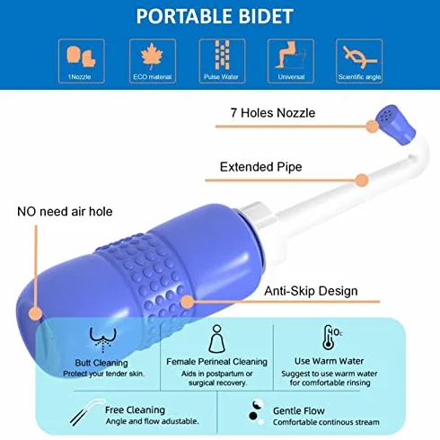Przenośny bidet toaletowy, praktyczny prysznic tylny do toalety, pojemność 650 ml, wygodny bidet ręczny dla lepszej higieny, łatwy w obsłudze i ustawieniu (niebieski)