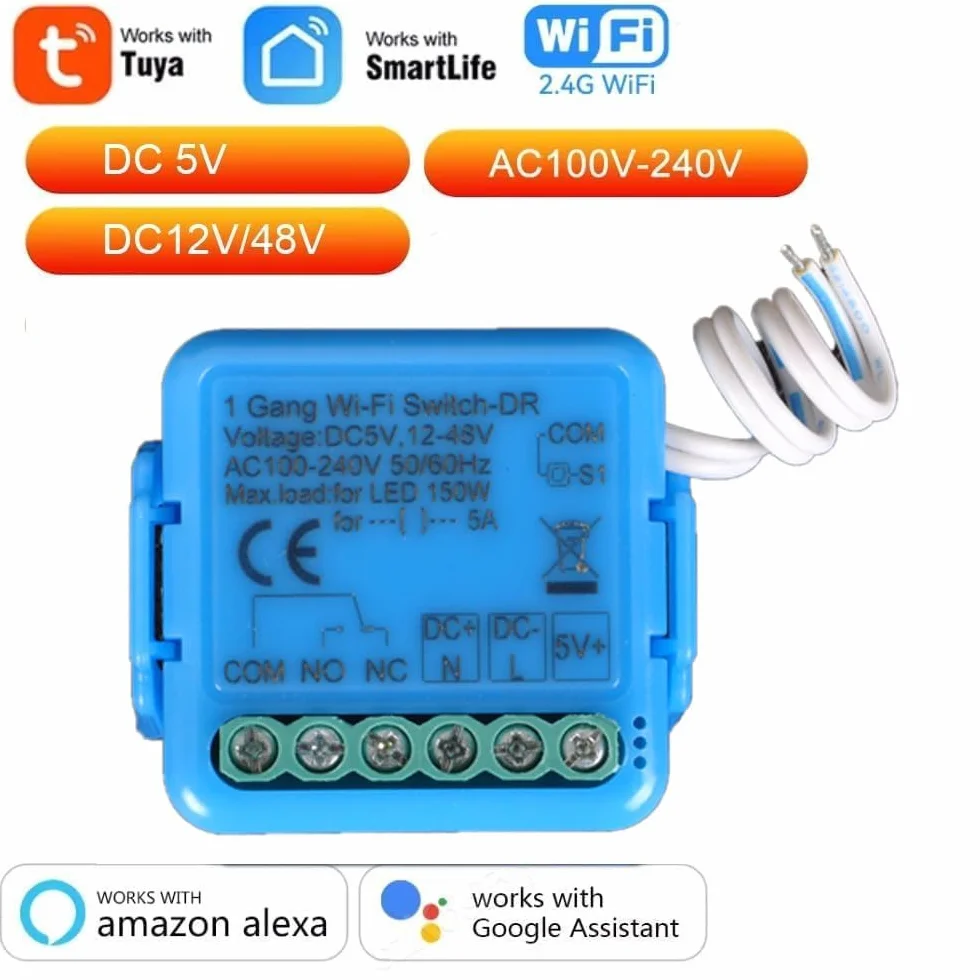 Inteligentny moduł przekaźnika WiFi 1 kanał DC 12-48V/AC 100-240V kompatybilny z Alexa Google Home