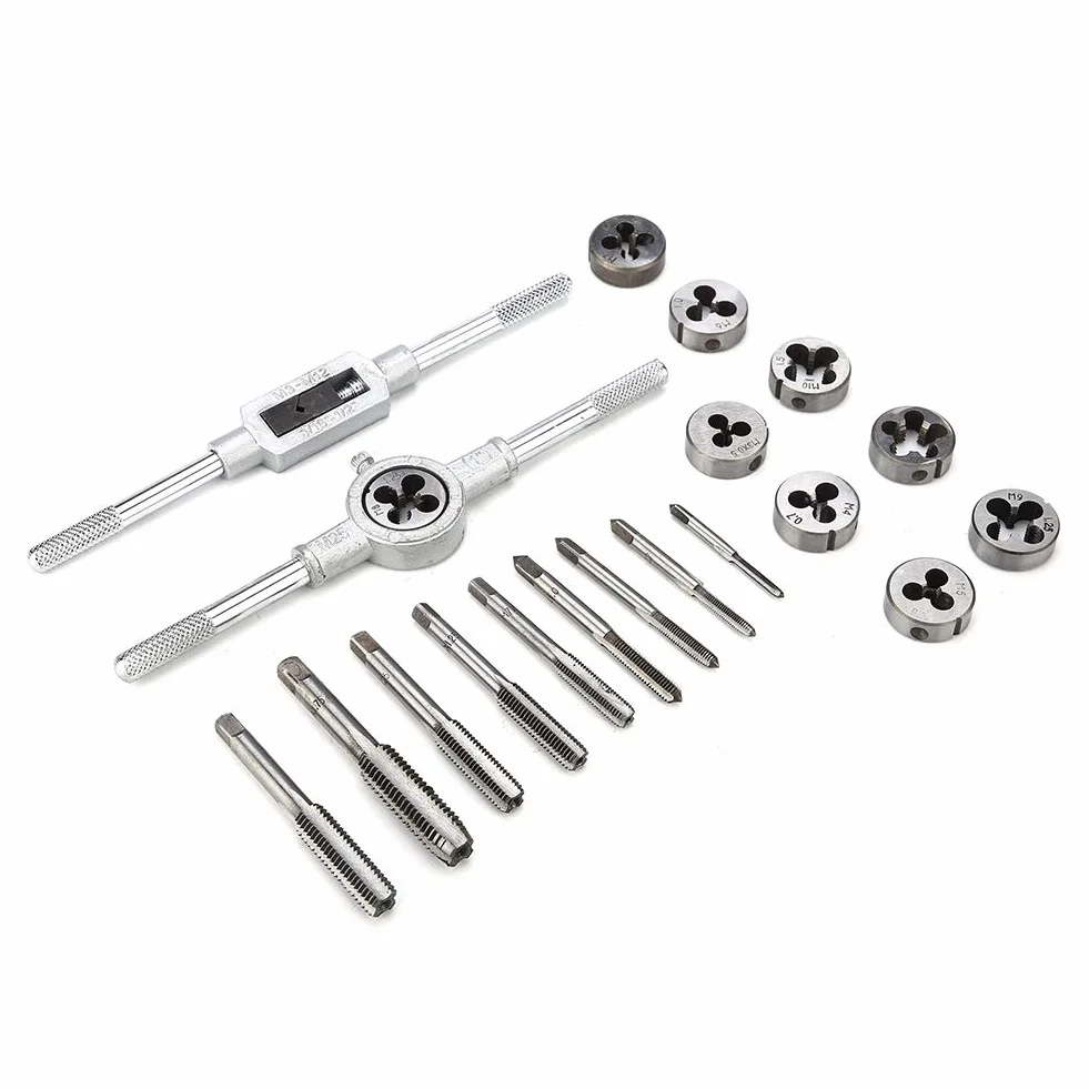 Kartki i matryce ustawione 20pcs M3 - M12 | Zestaw naprawy gwintu o wysokiej prędkości | Tap & Die Set do obróbki metalu/motoryzacyjnego/maszyny | 9 kranów 9 umiera z