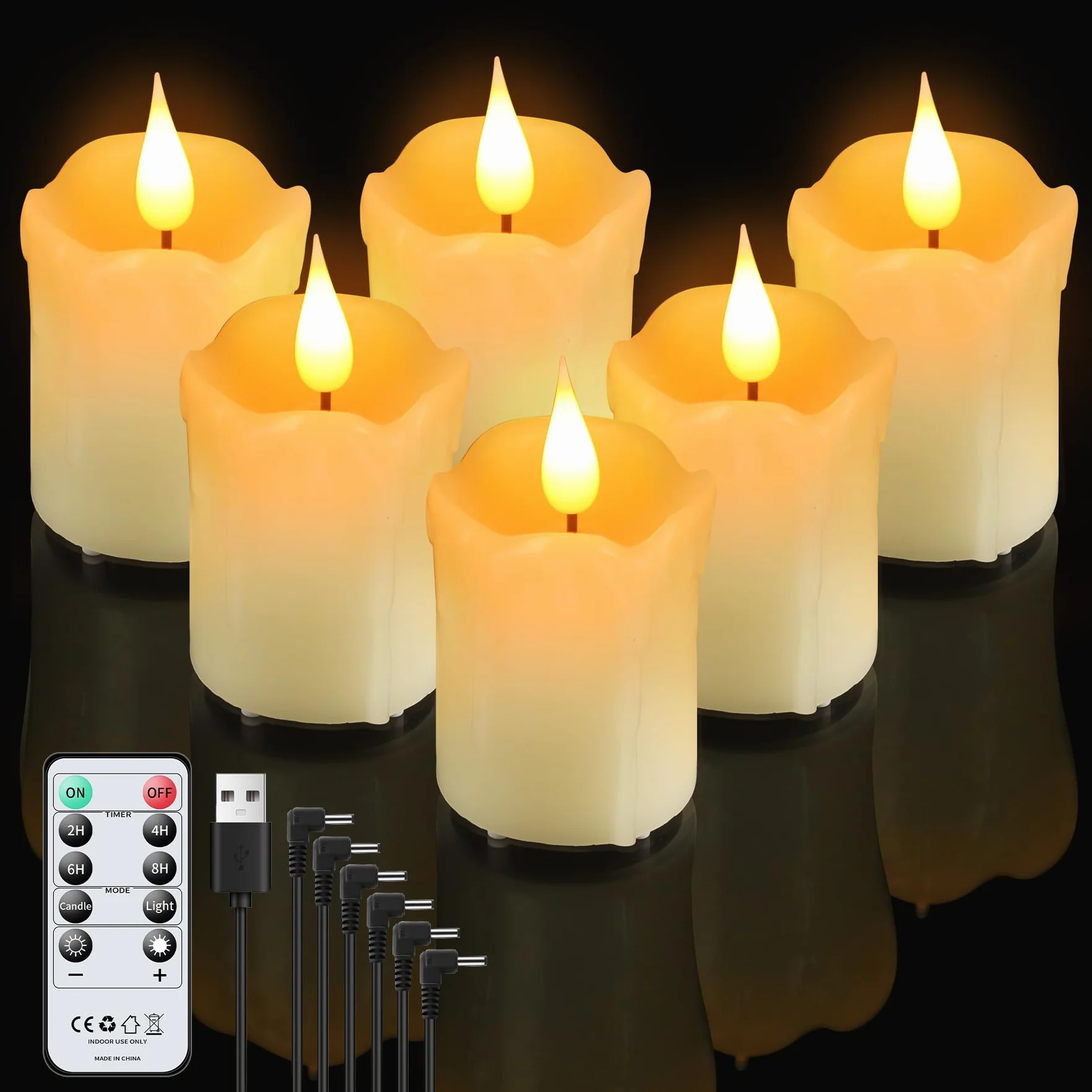 Forever Speed Zestaw 6 świec LED do wielokrotnego ładowania, prawdziwy wosk, realistyczne bezpłomieniowe świece z pilotem zdalnego sterowania, migające świece LED na Halloween, Boże Narodzenie, ślub