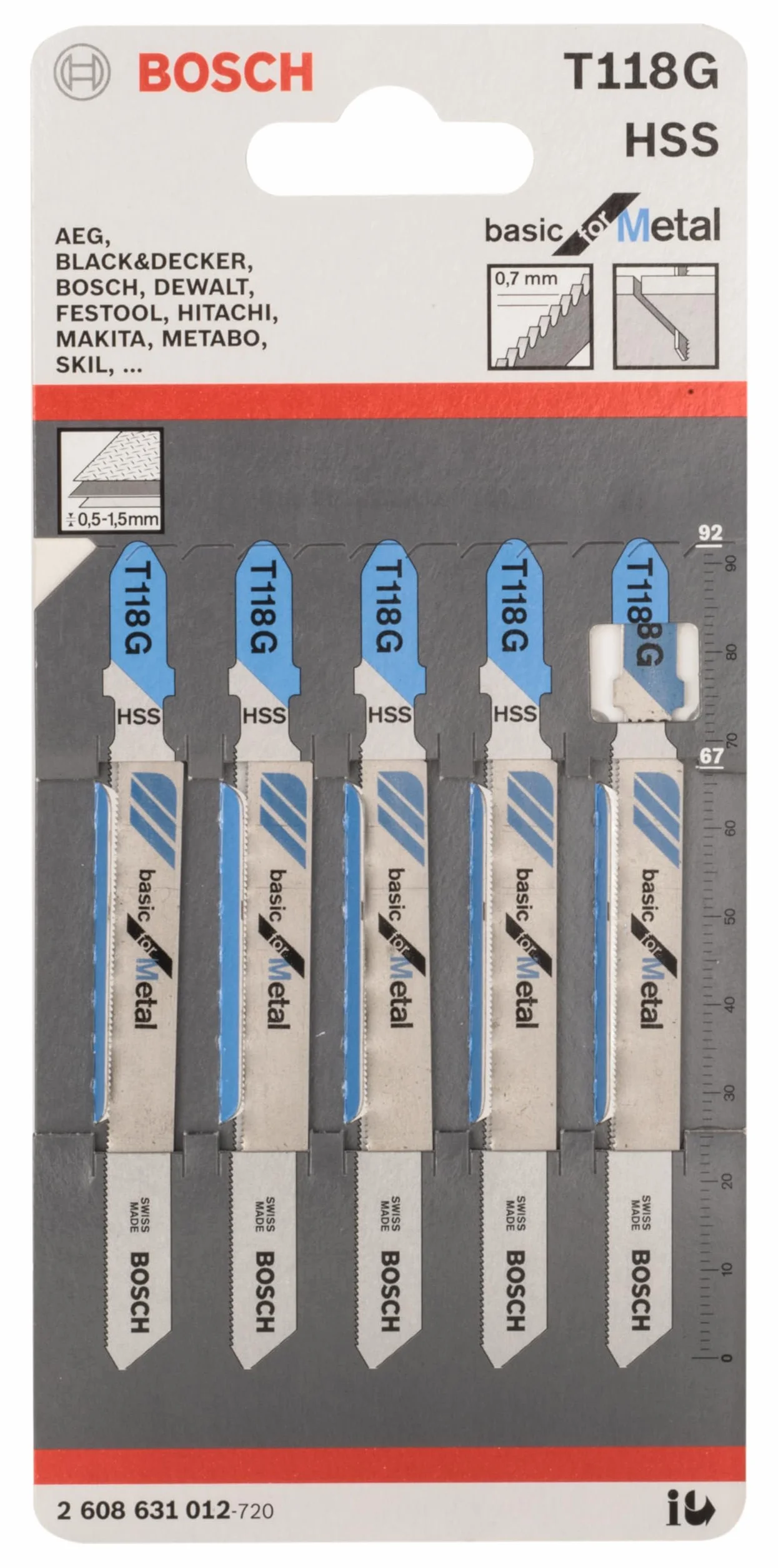 Bosch Brzeszczot do wyrzynarki T 118 G Basic for Metal 92 mm