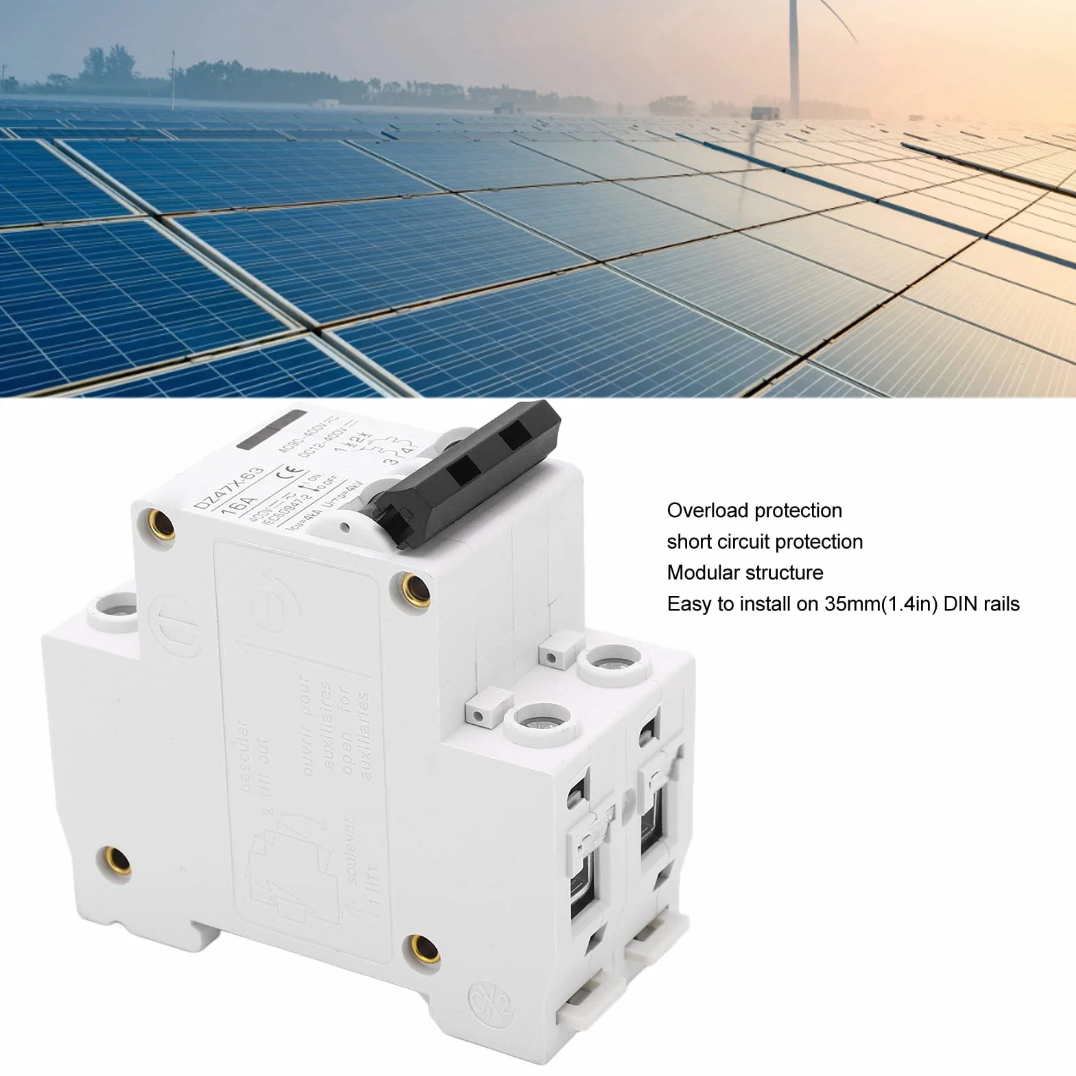 Wyłącznik nadprądowy 16 A, AC DC 2 w 1, 400 V, 2P, miniaturowy wyłącznik automatyczny, montaż na szynie DIN, odłącznik C16, zabezpieczenie przed przeciążeniem, wyłącznik powietrzny, przełącznik kombi
