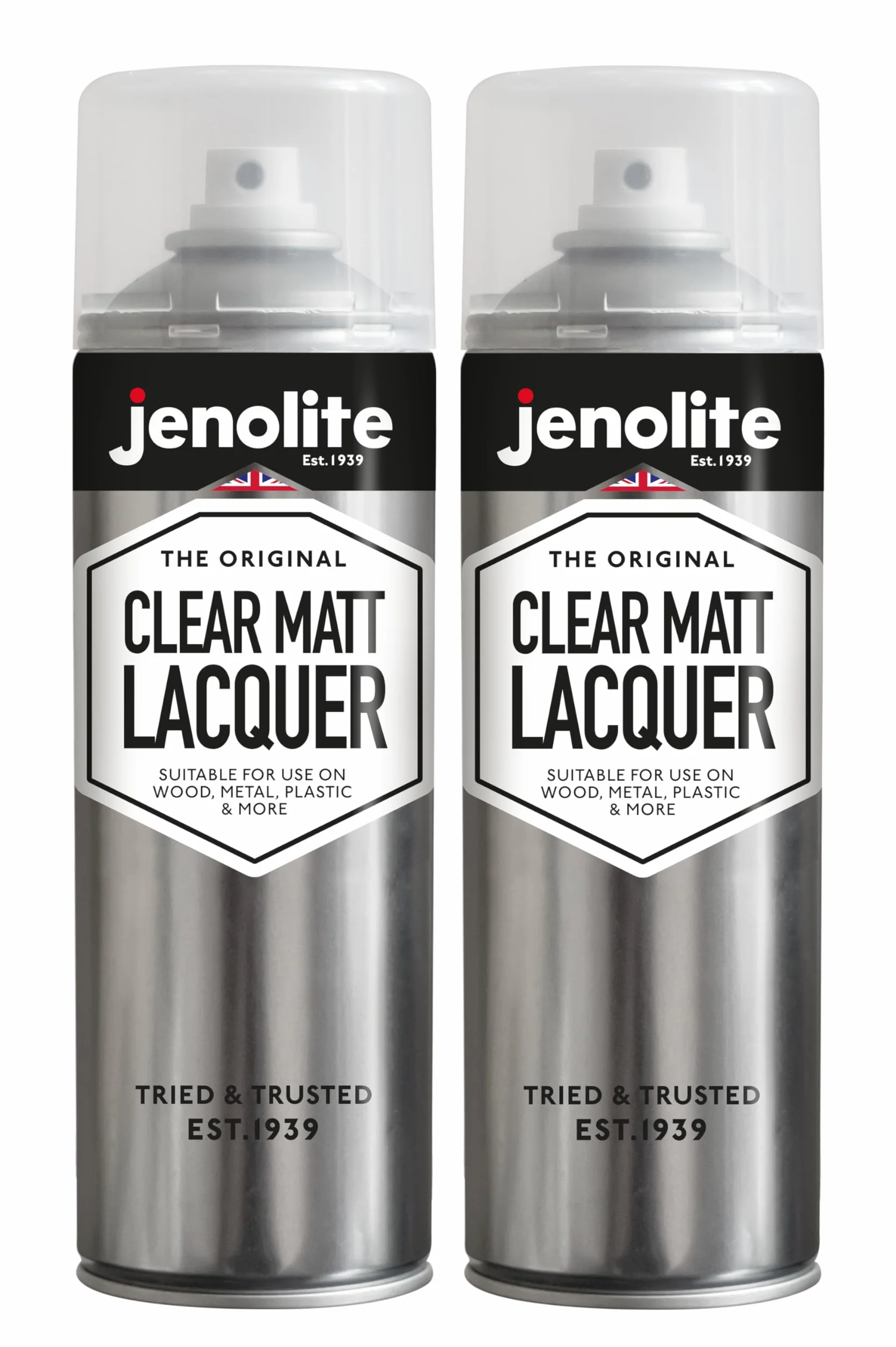 JENOLITE Lakier bezbarwny w sprayu, matowy, 2 x 500 ml, kryształowe wykończenie do majsterkowania, handlu, motoryzacji, chroni powierzchnię i lakier przed korozją, uszkodzeniami spowodowanymi