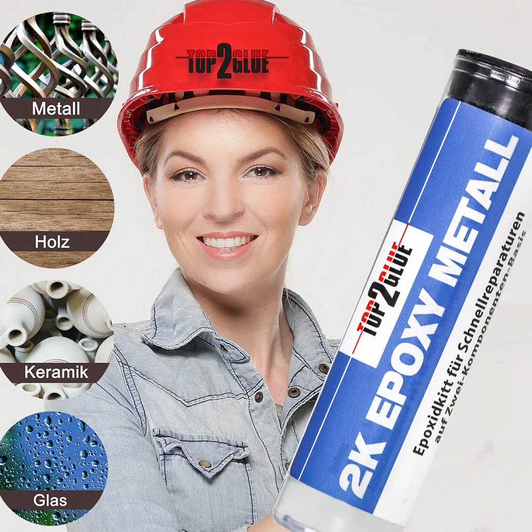 Top2Glue 2-składnikowy zestaw epoksydowy do szybkich napraw – zimny metal – narzędzia – masa naprawcza – masa z żywicy epoksydowej – 2-składnikowa żywica epoksydowa z utwardzaczem (1 sztuka)
