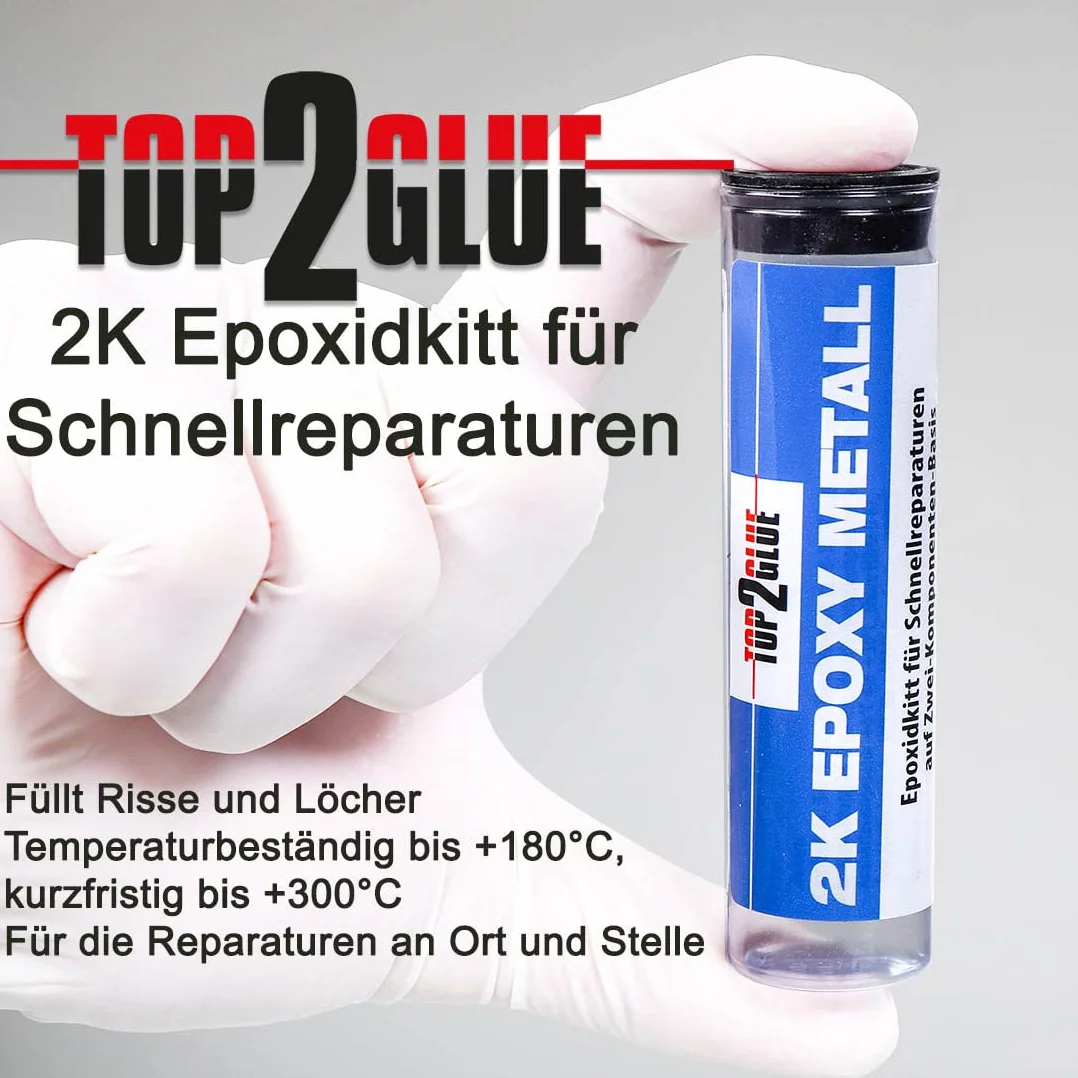 Top2Glue 2-składnikowy zestaw epoksydowy do szybkich napraw – zimny metal – narzędzia – masa naprawcza – masa z żywicy epoksydowej – 2-składnikowa żywica epoksydowa z utwardzaczem (1 sztuka)