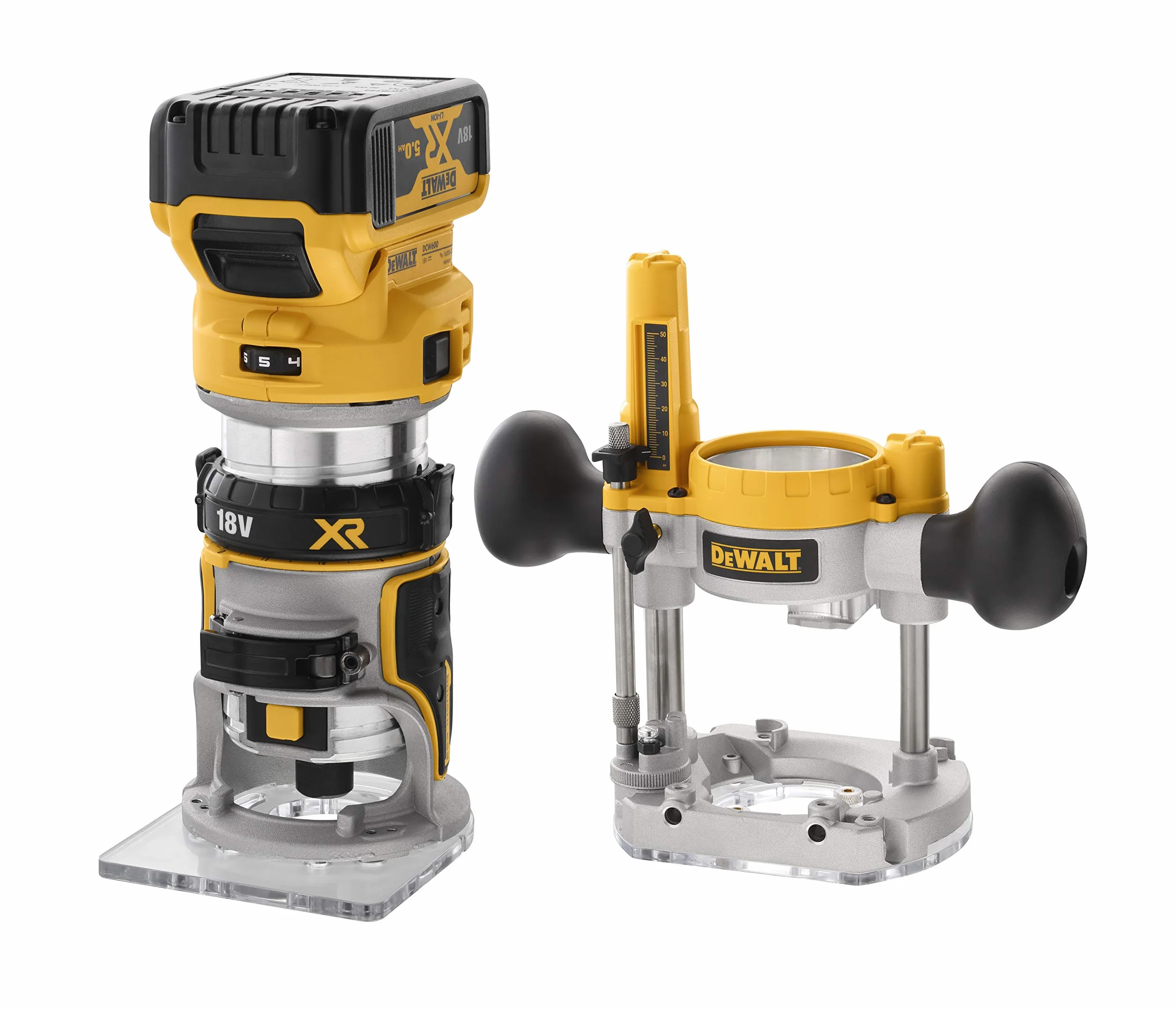 Frezarka Górnowrzecionowa 8mm 18V 2x5Ah DCW604P2 DeWalt & Dewalt Szlifierka, Czarny/Żółty, 125 mm