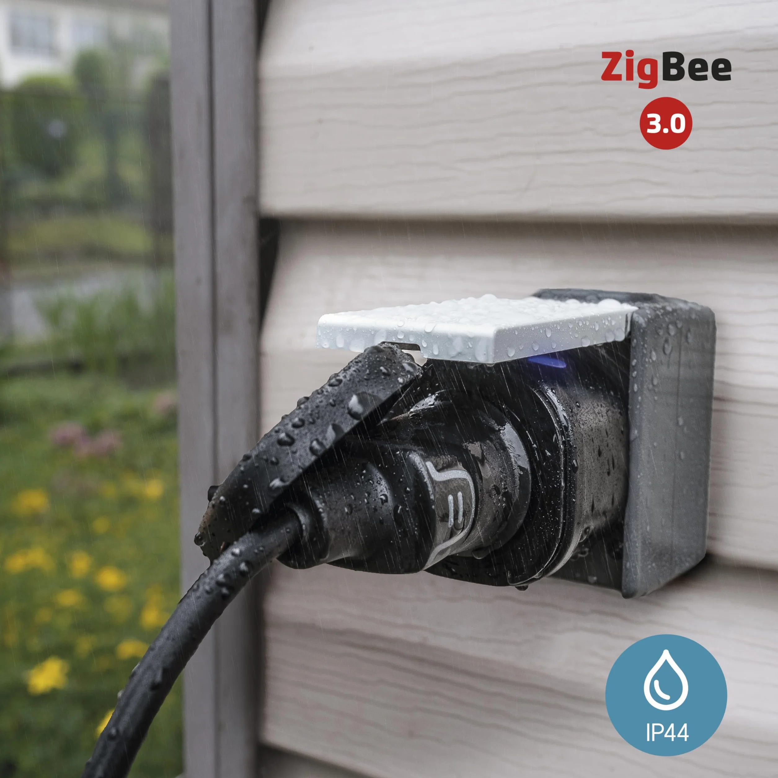 Zewnętrzne gniazdo EMOS GoSmart ZigBee 16A, inteligentne, 2,4 GHz z timerem i licznikiem energii elektr., IP44, sterowanie ręczne/aplikacja, kompatybilne z Amazon Alexa, Google Assistant, czarne