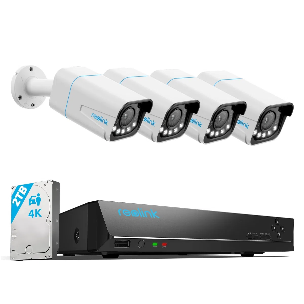Reolink 4K PoE System Bezpieczeństwa z 5-krotnym Zoomem Optycznym, Reflektorami z Kolorową Noktowizją, 8CH NVR z 2TB HDD, Wykrywaniem Osób/Pojazdów/Zwierząt, Dwukierunkowym Dźwiękiem, IP67, RLK8-811B4