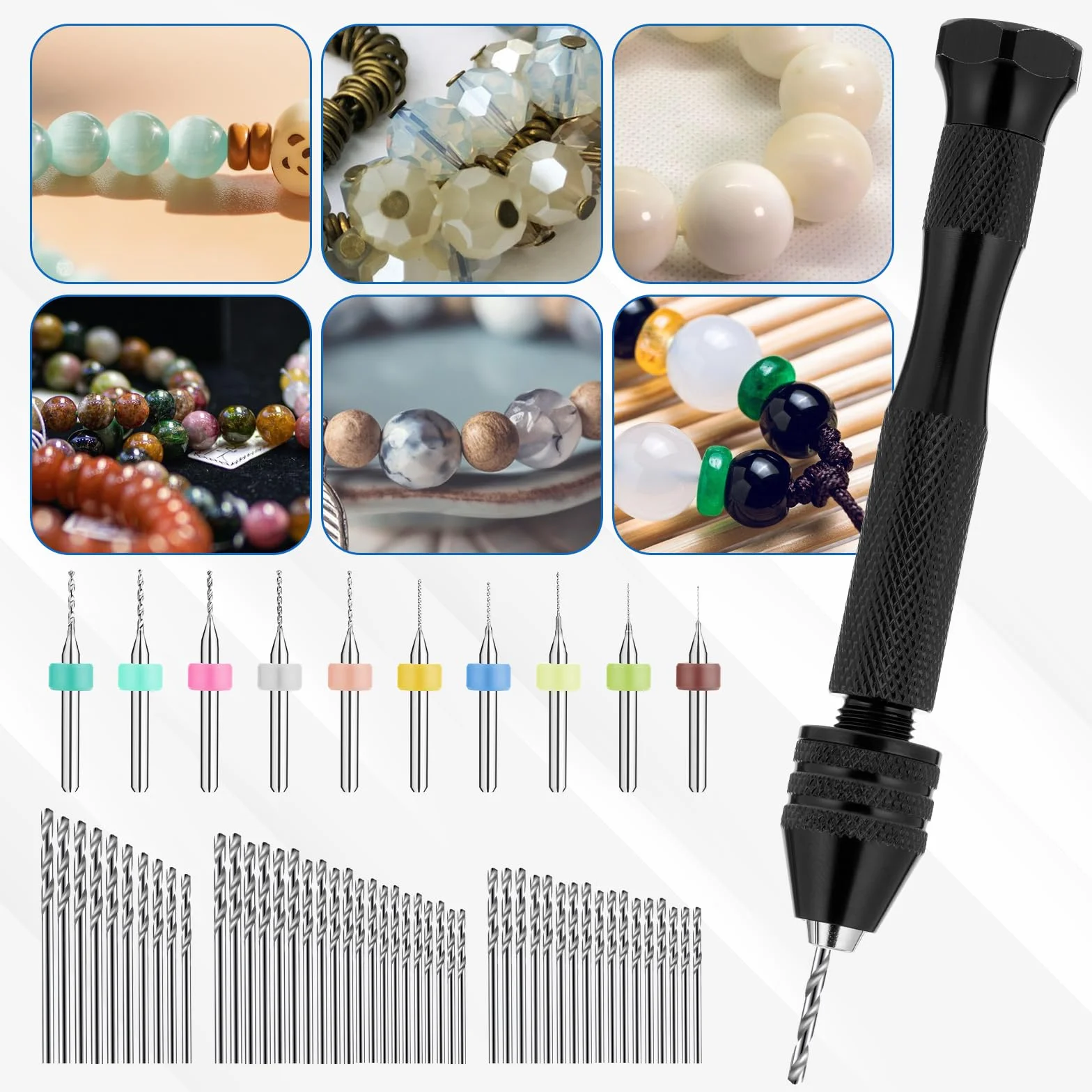 59 sztuk mini wiertarka ręczna Pin Vise z 48 wiertłami spiralnymi (0,5-3,0 mm) i 10 wiertłami z węglika wolframu, mini wiertarka do modelarstwa, mini wiertarka ręczna do robótek ręcznych dla DIY