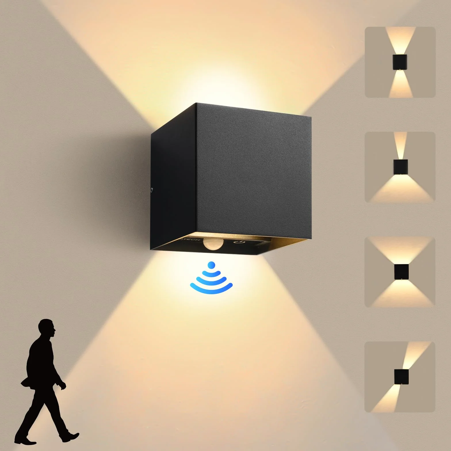 KYOTECH lampa ścienna z czujnikiem ruchu 12W IP65 1320lm czarna regulowany kąt wiązki